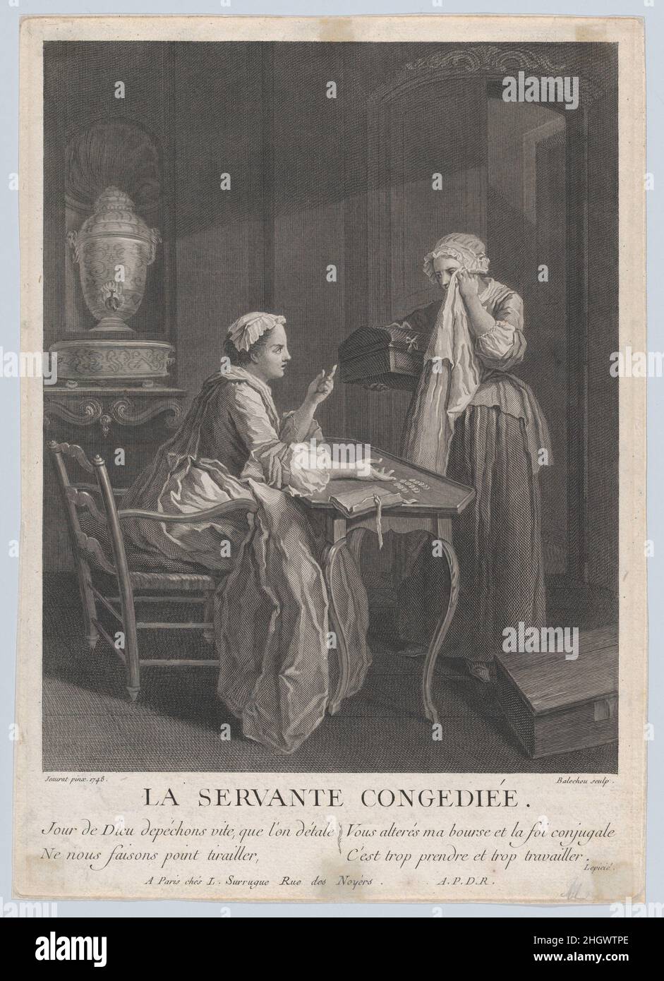 Le serviteur rejeté ca.1749 Jean-Joseph Baléchou.Le serviteur congédié.Jean-Joseph Baléchou (français, Arles 1716–1764 Avignon). Env.1749. Gravure; deuxième état.Louis Surugue (français, Paris ca.1686–1762 Grand Vaux).Imprime Banque D'Images