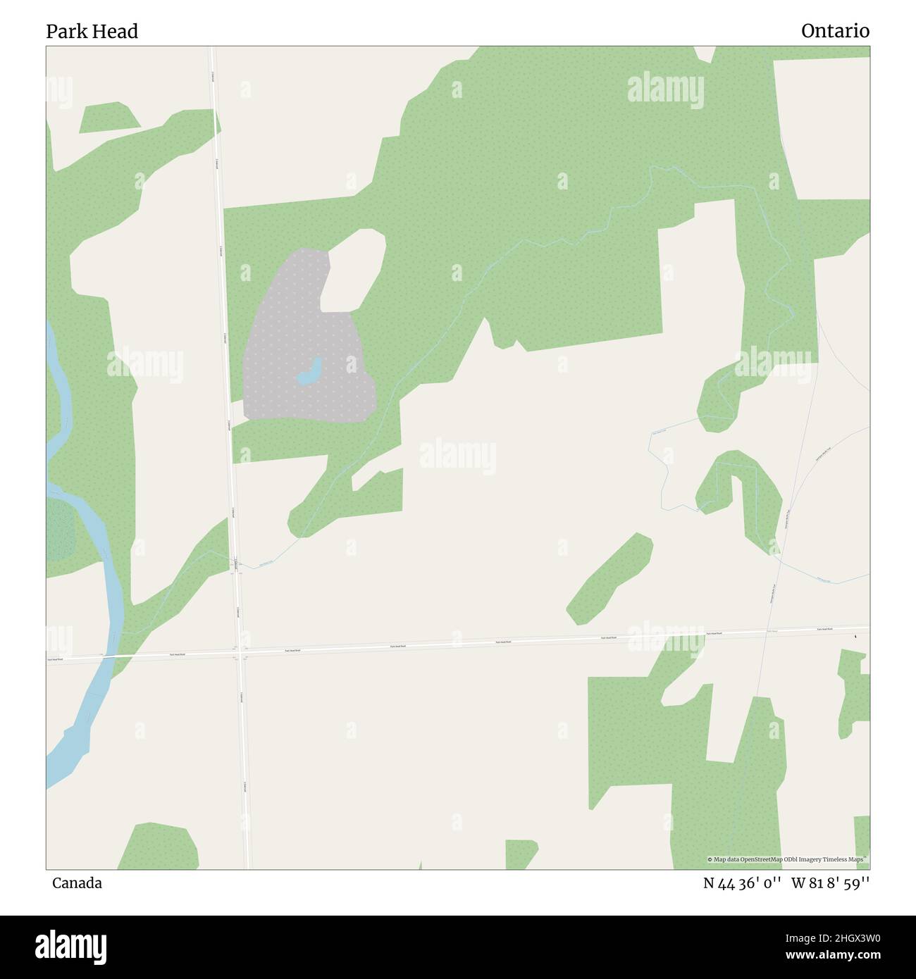 Park Head, Canada, Ontario, N 44 36' 0'', W 81 8' 59'', carte, carte intemporelle publiée en 2021.Les voyageurs, les explorateurs et les aventuriers comme Florence Nightingale, David Livingstone, Ernest Shackleton, Lewis et Clark et Sherlock Holmes se sont appuyés sur des cartes pour planifier leurs voyages dans les coins les plus reculés du monde. Timeless Maps dresse la carte de la plupart des sites du monde, montrant ainsi la réalisation de grands rêves Banque D'Images