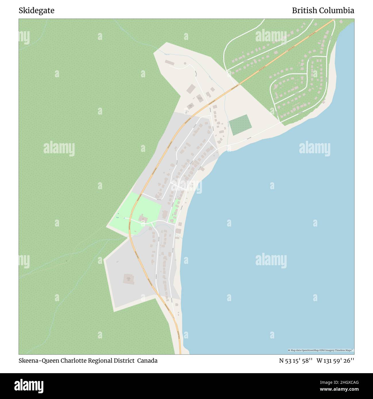 Skidegate, circonscription régionale de Skeena-Queen Charlotte, Canada, Colombie-Britannique, N 53 15' 58'', W 131 59' 26'', carte, Timeless carte publiée en 2021.Les voyageurs, les explorateurs et les aventuriers comme Florence Nightingale, David Livingstone, Ernest Shackleton, Lewis et Clark et Sherlock Holmes se sont appuyés sur des cartes pour planifier leurs voyages dans les coins les plus reculés du monde. Timeless Maps dresse la carte de la plupart des sites du monde, montrant ainsi la réalisation de grands rêves Banque D'Images