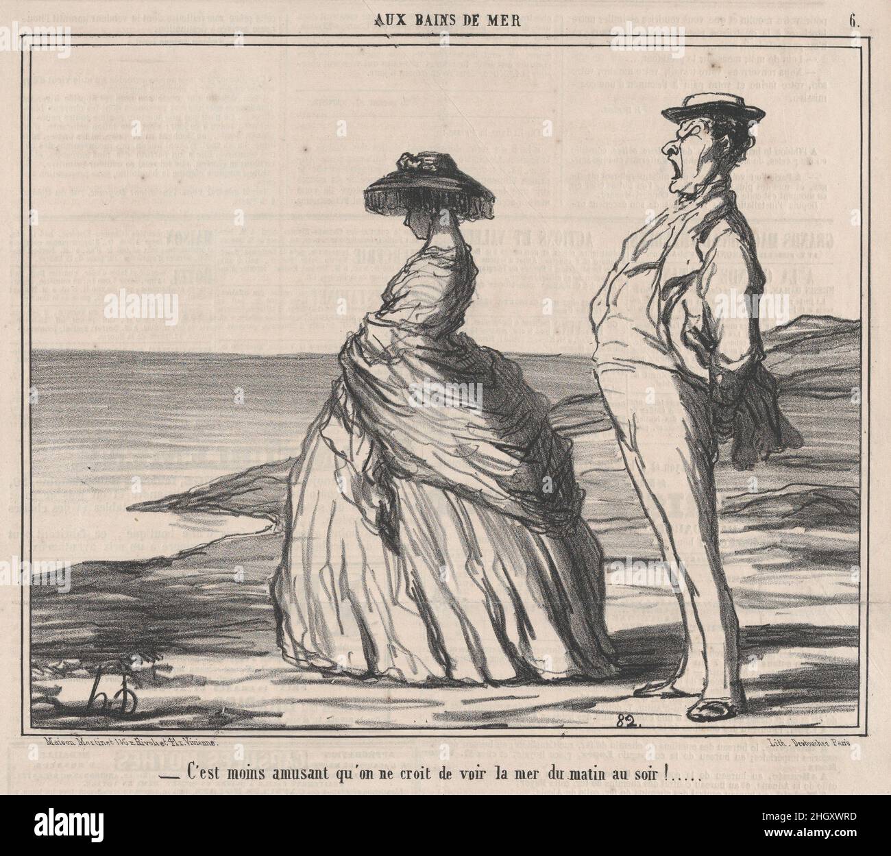 Imprimer le 9 septembre 1859 Honoré Daumier.Imprimer.Aux bains de Mer.Honoré Daumier (français, Marseille 1808–1879 Valmondois).9 septembre 1859.Lithographie sur papier journal; deuxième état de deux (Delteil; Hazard & Delteil).Aaron Martinet (français, 1762–1841).Imprime Banque D'Images