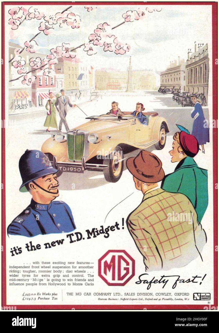 Affiche publicitaire vintage pour la VOITURE MG Midget Banque D'Images