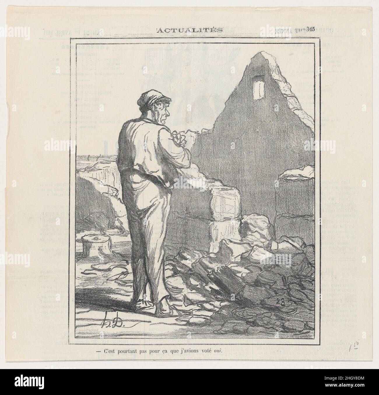 Je n'ai pas voté oui pour cela!, d'après "nouvelles du jour", publié dans le Charivari, 1 avril, 1871 avril 1, 1871 Honoré Daumier.Je n'ai pas voté oui pour cela!, d'après "nouvelles du jour", publié dans le Charivari, 1 avril 1871.'Nouvelles du jour' (Actualités).Honoré Daumier (français, Marseille 1808–1879 Valmondois).1 avril 1871.Lithographie sur papier journal; deuxième état de deux (Delteil).Imprime Banque D'Images