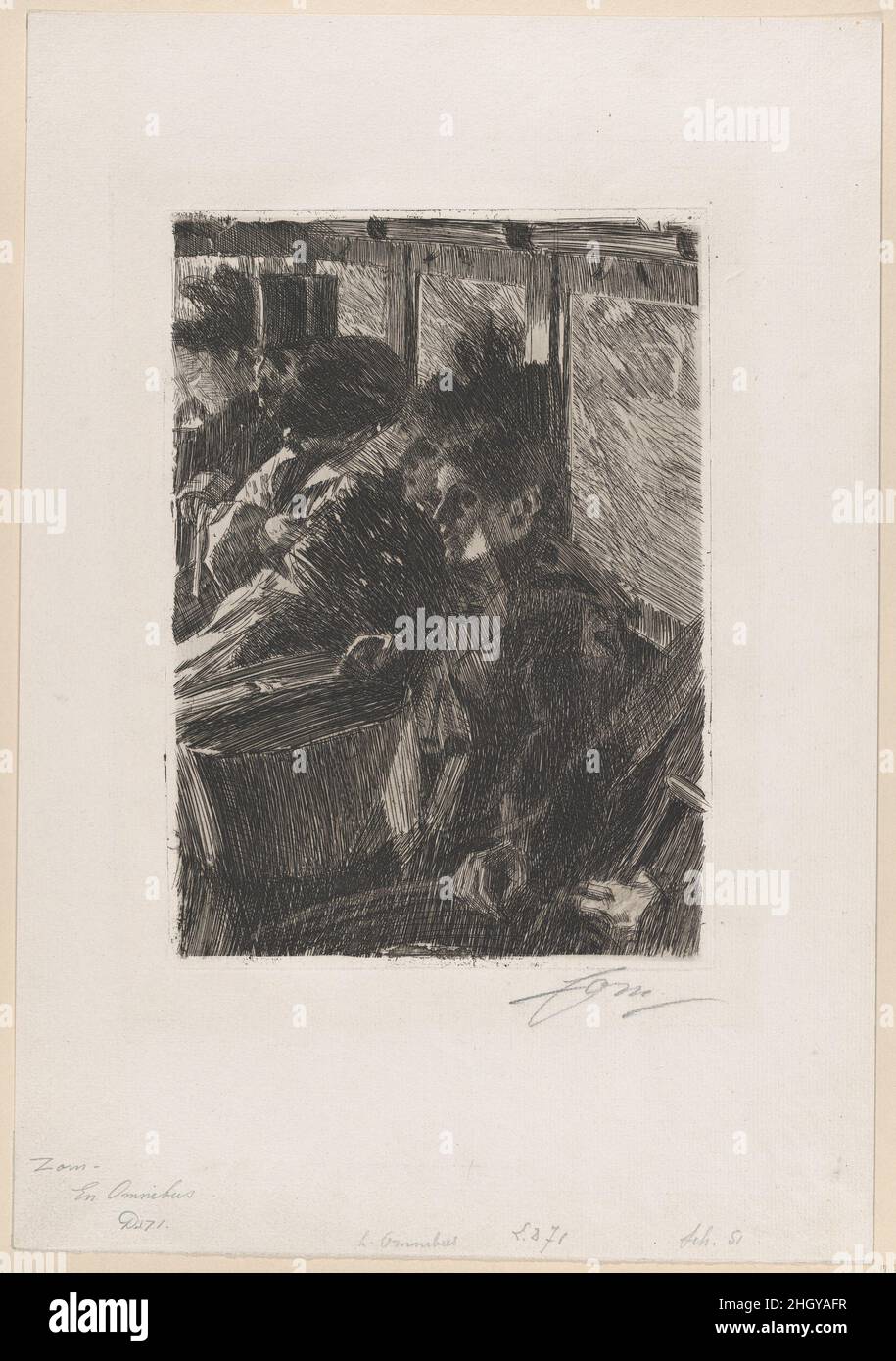 Omnibus 1892 Anders Zorn Suédois après la peinture maintenant dans le Musée Isabella Stewart Gardner, Boston.Omnibus.Anders Zorn (suédois, Mora 1860–1920 Mora).1892. Gravure; troisième état de trois.Imprime Banque D'Images