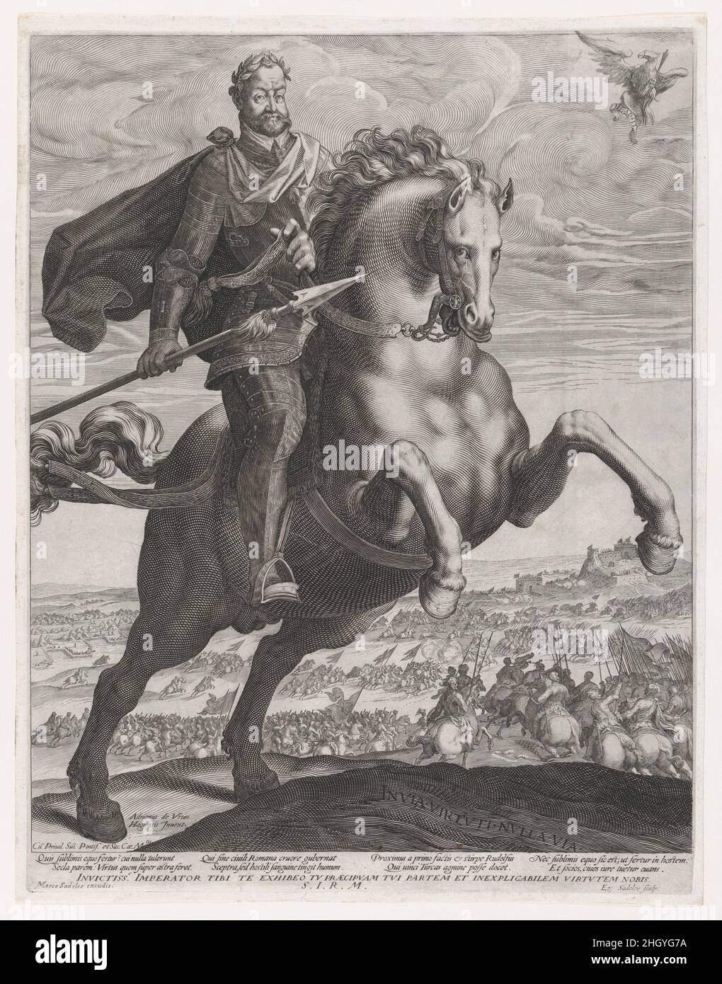 Portrait de l'empereur Rudolph II à cheval 1586–1629 Aegidius Sadeler IIPortrait de l'empereur Rudolph II à cheval.Aegidius Sadeler II (Netherlandish, Anvers 1568–1629 Prague).1586–1629.Gravure.Marcus Sadeler (allemand, Munich avant 1614–en 1650 ou après).Imprime Banque D'Images