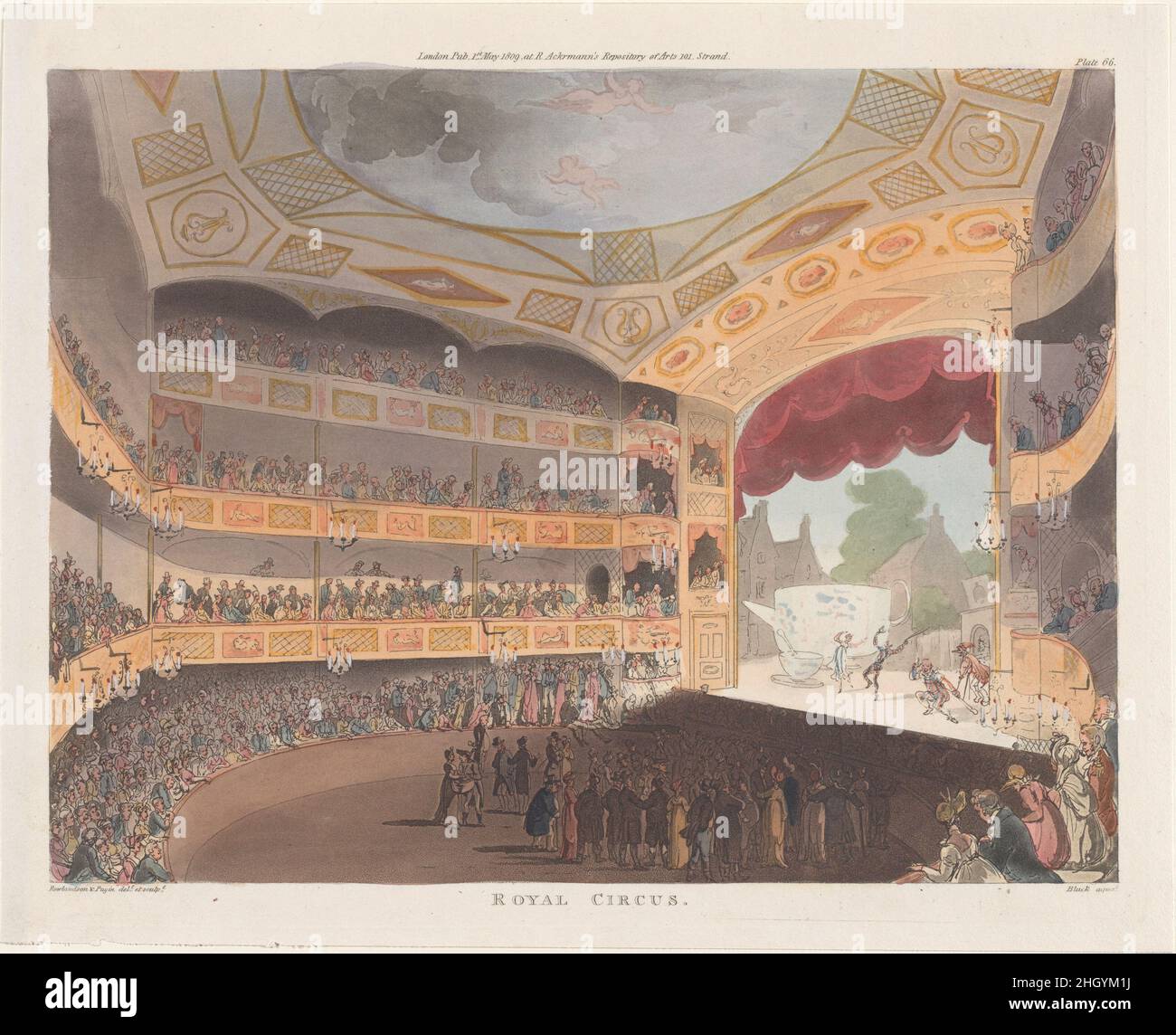Royal Circus 1 mai 1809 conçu et gravé par Thomas Rowlandson.Cirque Royal.Microcosme de Londres, pl.66. Conçu et gravé par Thomas Rowlandson (britannique, Londres 1757–1827 Londres).1 mai 1809.Gravure et aquatint de couleur main.Rudolph Ackermann, Londres (actif 1794–1829).Imprime Banque D'Images