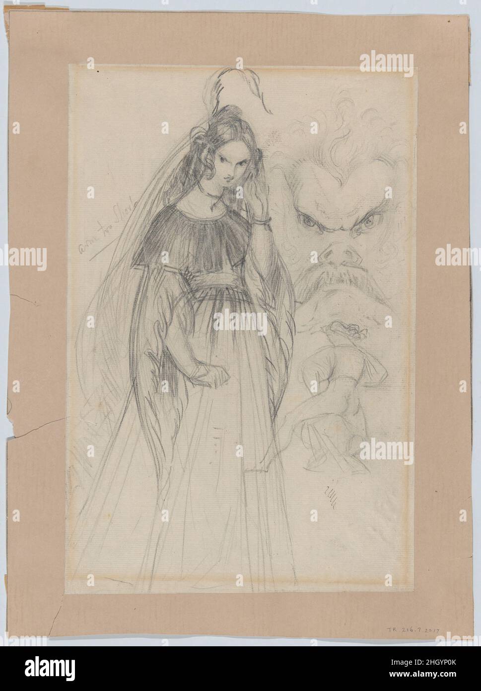 Une femme fatale, un visage masculin et un homme de derrière (recto); un ange escalier descendant (verso) 1836–44 Theodor Richard Edward von Holst le recto de ce dessin représente une femme malversante avec le poing fermé à côté d'une tête et d'une figure masculines.Sur le verso, une ange femelle avec une épée descend un vol d'escaliers.l'imagerie n'a pas été reliée à une source particulière, mais les sujets littéraires et fantastiques romantiques prédominent dans l'œuvre de Von Holst, dérivée de Virgile, Dante, Shakespeare, Victor Hugo,Et le talent précoce de Goethe.Von Holst a été reconnu par Thomas Lawrence, qui a acheté un Banque D'Images