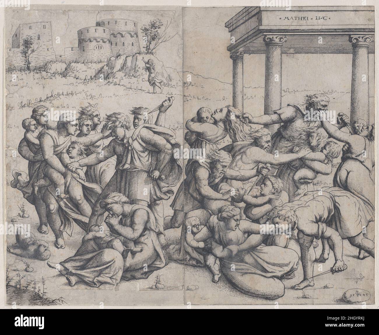 Le massacre des Innocents 1545 Augustin Hirschvogel.Le massacre des innocents.Augustin Hirschvogel (allemand, Nuremberg 1503–1553 Vienne).1545. Décapage.Imprime Banque D'Images