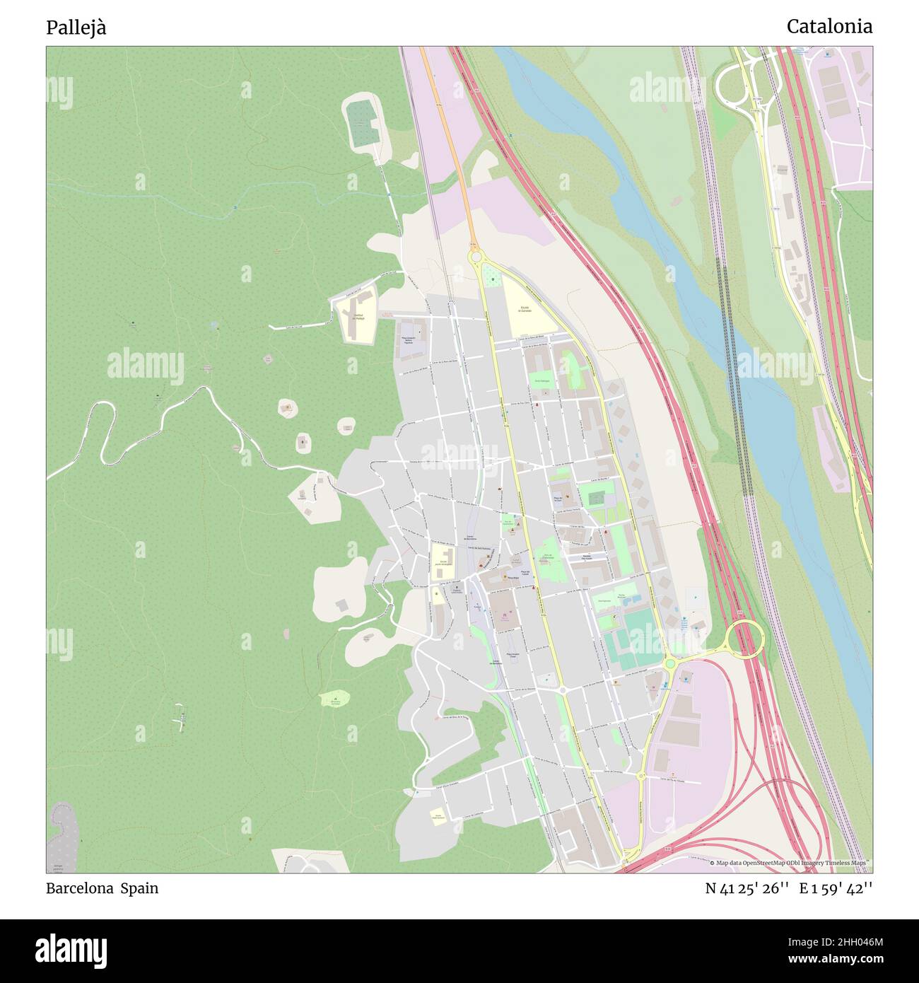 Pallejà, Barcelone, Espagne, Catalogne, N 41 25' 26'', E 1 59' 42'', carte, carte intemporelle publiée en 2021.Les voyageurs, les explorateurs et les aventuriers comme Florence Nightingale, David Livingstone, Ernest Shackleton, Lewis et Clark et Sherlock Holmes se sont appuyés sur des cartes pour planifier leurs voyages dans les coins les plus reculés du monde. Timeless Maps dresse la carte de la plupart des sites du monde, montrant ainsi la réalisation de grands rêves Banque D'Images