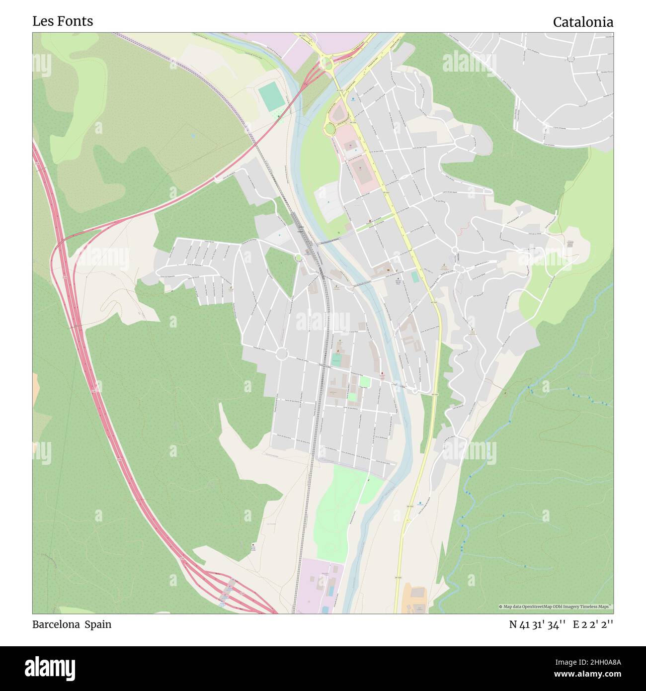 Les Fonts, Barcelone, Espagne, Catalogne, N 41 31' 34'', E 2 2' 2'', carte, carte intemporelle publiée en 2021.Les voyageurs, les explorateurs et les aventuriers comme Florence Nightingale, David Livingstone, Ernest Shackleton, Lewis et Clark et Sherlock Holmes se sont appuyés sur des cartes pour planifier leurs voyages dans les coins les plus reculés du monde. Timeless Maps dresse la carte de la plupart des sites du monde, montrant ainsi la réalisation de grands rêves Banque D'Images