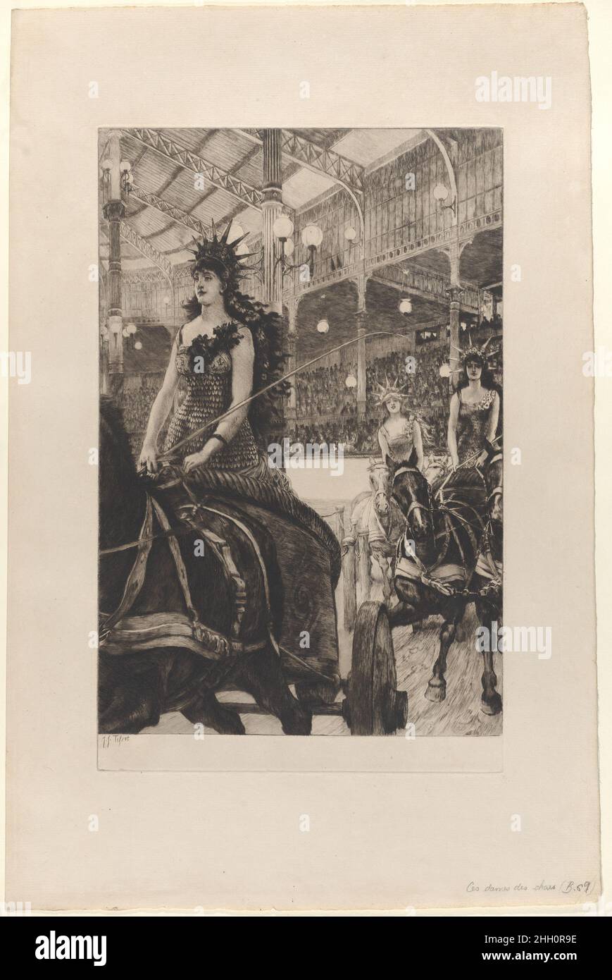 Les Dames des Chariots à l'Hippodrome (ces dames des chars à l'Hippodrome) 1885 James Tissot Français.Les Dames des Chariots à l'Hippodrome (ces dames des chars à l'Hippodrome).James Tissot (français, Nantes 1836–1902 Chenecey-Buillon).1885. Gravure et point sec sur papier posé; état uniquement.Imprime Banque D'Images