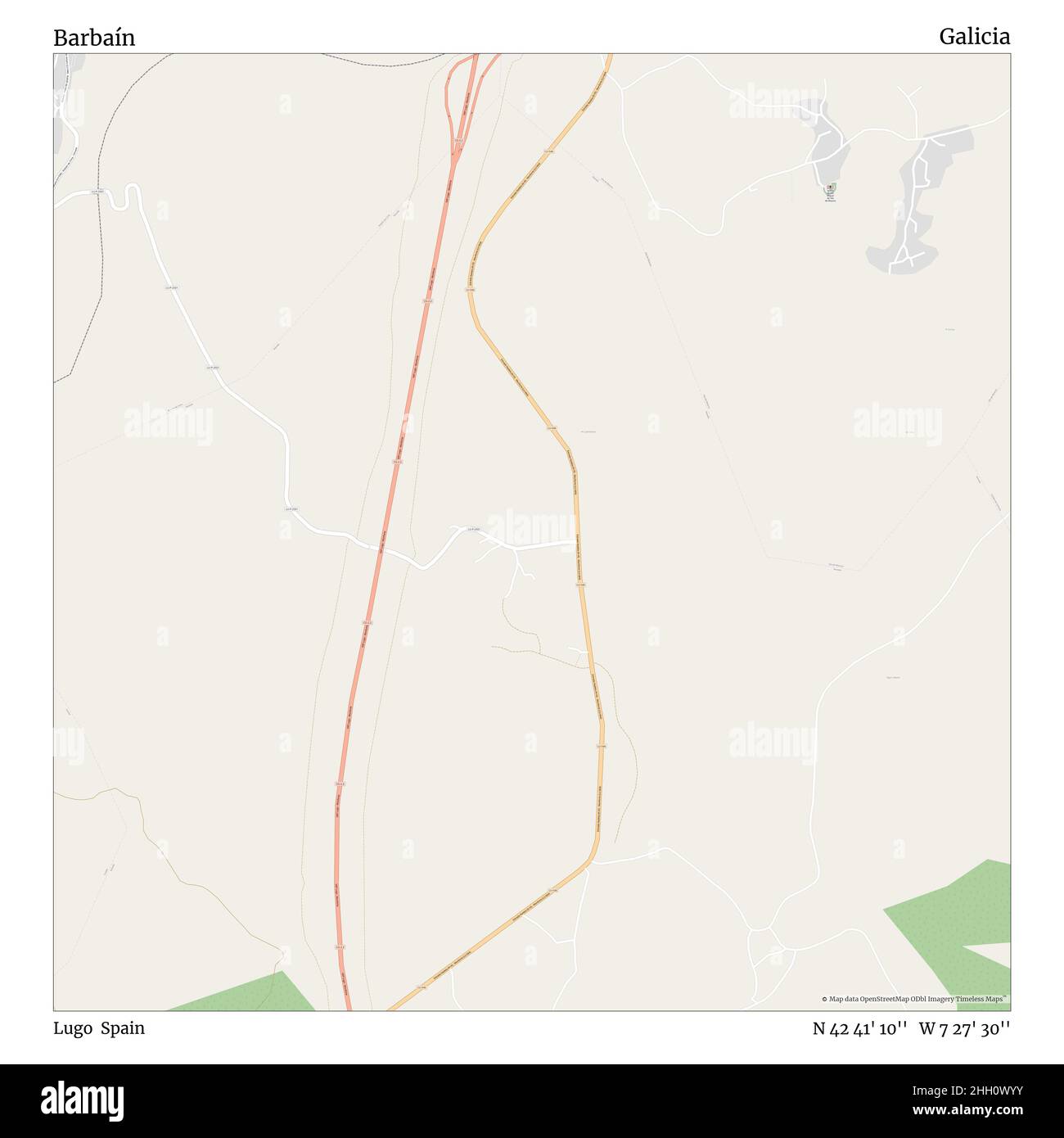 Barbaín, Lugo, Espagne, Galice, N 42 41' 10'', W 7 27' 30'', carte, carte intemporelle publiée en 2021.Les voyageurs, les explorateurs et les aventuriers comme Florence Nightingale, David Livingstone, Ernest Shackleton, Lewis et Clark et Sherlock Holmes se sont appuyés sur des cartes pour planifier leurs voyages dans les coins les plus reculés du monde. Timeless Maps dresse la carte de la plupart des sites du monde, montrant ainsi la réalisation de grands rêves Banque D'Images