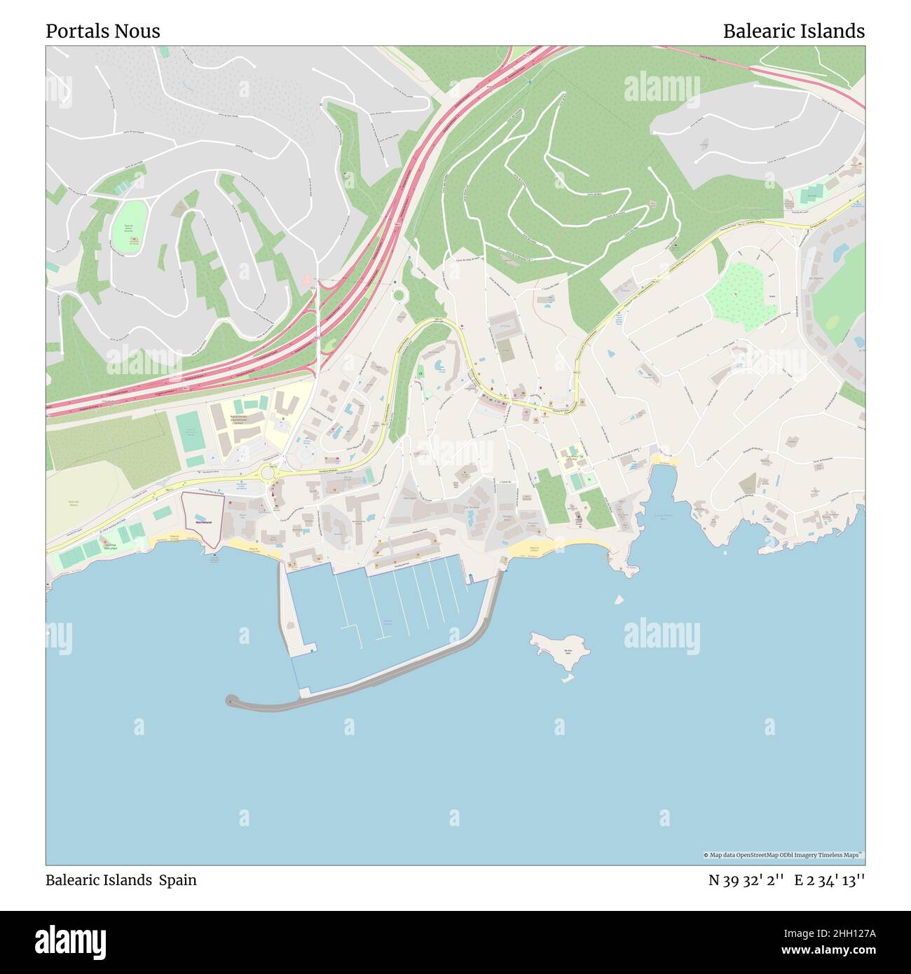 Portals nous, Iles Baléares, Espagne, Iles Baléares, N 39 32' 2'', E 2 34' 13'', carte, carte intemporelle publié en 2021.Les voyageurs, les explorateurs et les aventuriers comme Florence Nightingale, David Livingstone, Ernest Shackleton, Lewis et Clark et Sherlock Holmes se sont appuyés sur des cartes pour planifier leurs voyages dans les coins les plus reculés du monde. Timeless Maps dresse la carte de la plupart des sites du monde, montrant ainsi la réalisation de grands rêves Banque D'Images