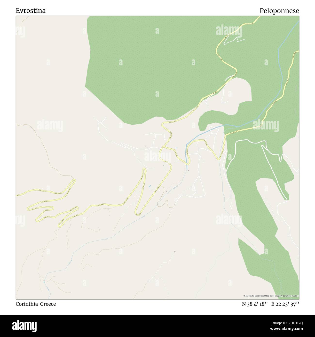 Evrostina, Corinthia, Grèce, Péloponnèse, N 38 4' 18'', E 22 23' 37'', carte, carte intemporelle publiée en 2021.Les voyageurs, les explorateurs et les aventuriers comme Florence Nightingale, David Livingstone, Ernest Shackleton, Lewis et Clark et Sherlock Holmes se sont appuyés sur des cartes pour planifier leurs voyages dans les coins les plus reculés du monde. Timeless Maps dresse la carte de la plupart des sites du monde, montrant ainsi la réalisation de grands rêves Banque D'Images