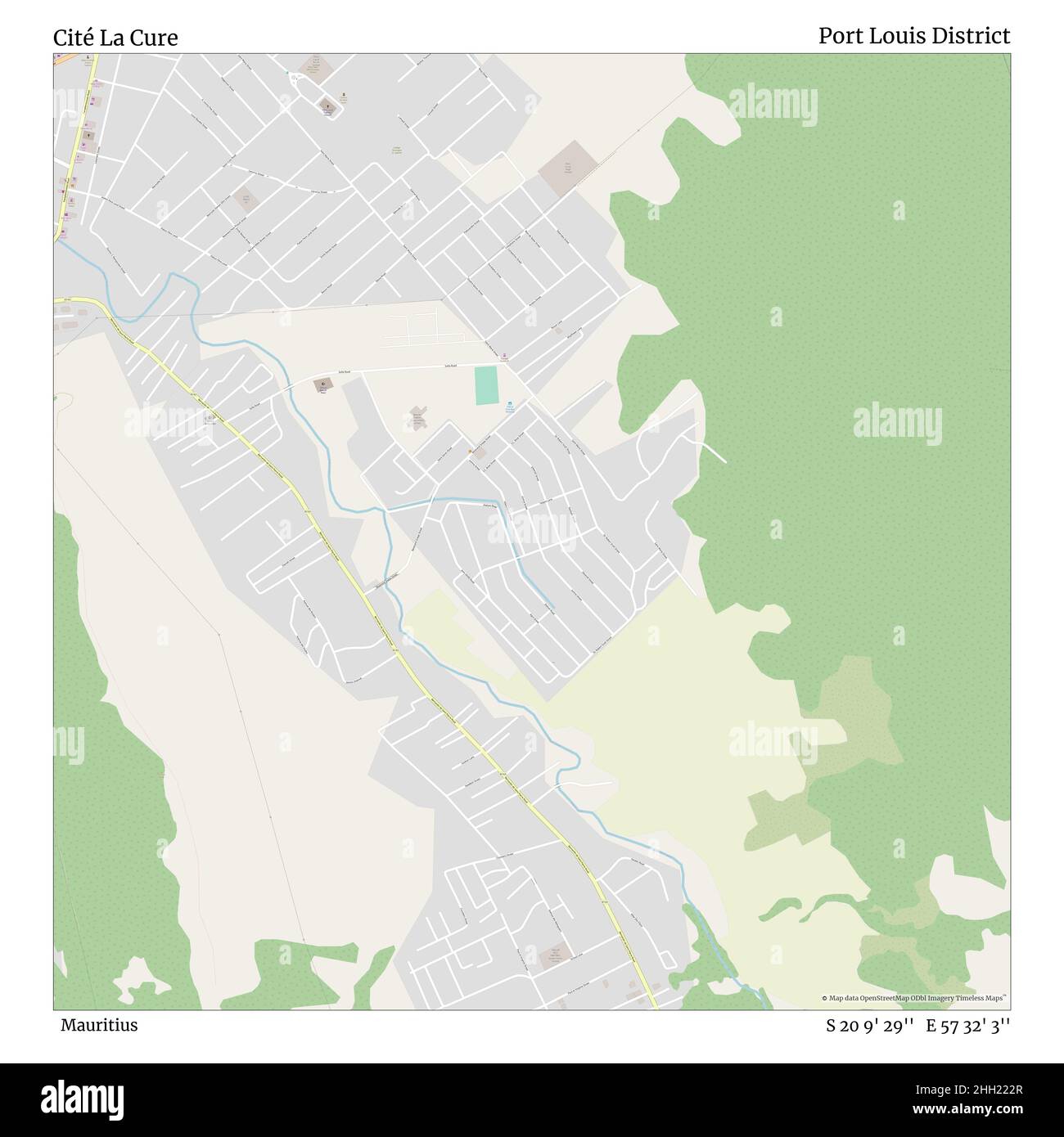Cité la Cure, Maurice, quartier de Port Louis, S 20 9' 29'', E 57 32' 3'', carte, carte intemporelle publiée en 2021.Les voyageurs, les explorateurs et les aventuriers comme Florence Nightingale, David Livingstone, Ernest Shackleton, Lewis et Clark et Sherlock Holmes se sont appuyés sur des cartes pour planifier leurs voyages dans les coins les plus reculés du monde. Timeless Maps dresse la carte de la plupart des sites du monde, montrant ainsi la réalisation de grands rêves Banque D'Images