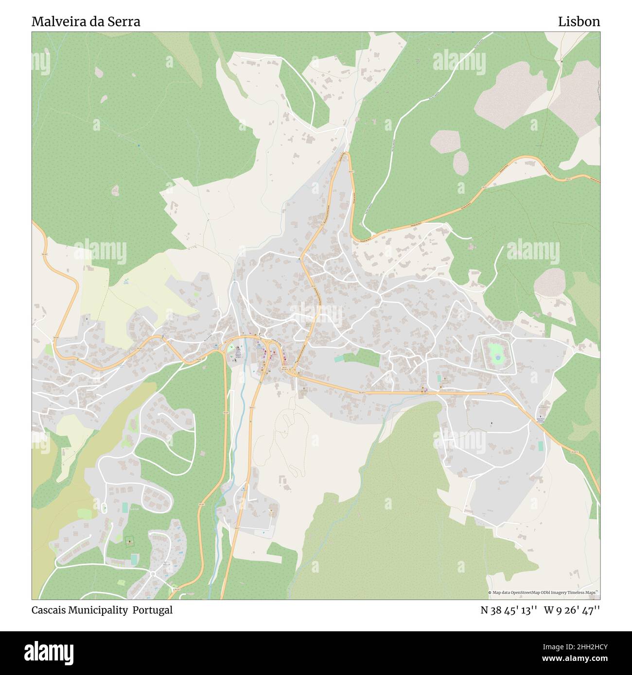 Malveira da Serra, commune de Cascais, Portugal, Lisbonne, N 38 45' 13'', W 9 26' 47'', carte, carte intemporelle publiée en 2021.Les voyageurs, les explorateurs et les aventuriers comme Florence Nightingale, David Livingstone, Ernest Shackleton, Lewis et Clark et Sherlock Holmes se sont appuyés sur des cartes pour planifier leurs voyages dans les coins les plus reculés du monde. Timeless Maps dresse la carte de la plupart des sites du monde, montrant ainsi la réalisation de grands rêves Banque D'Images