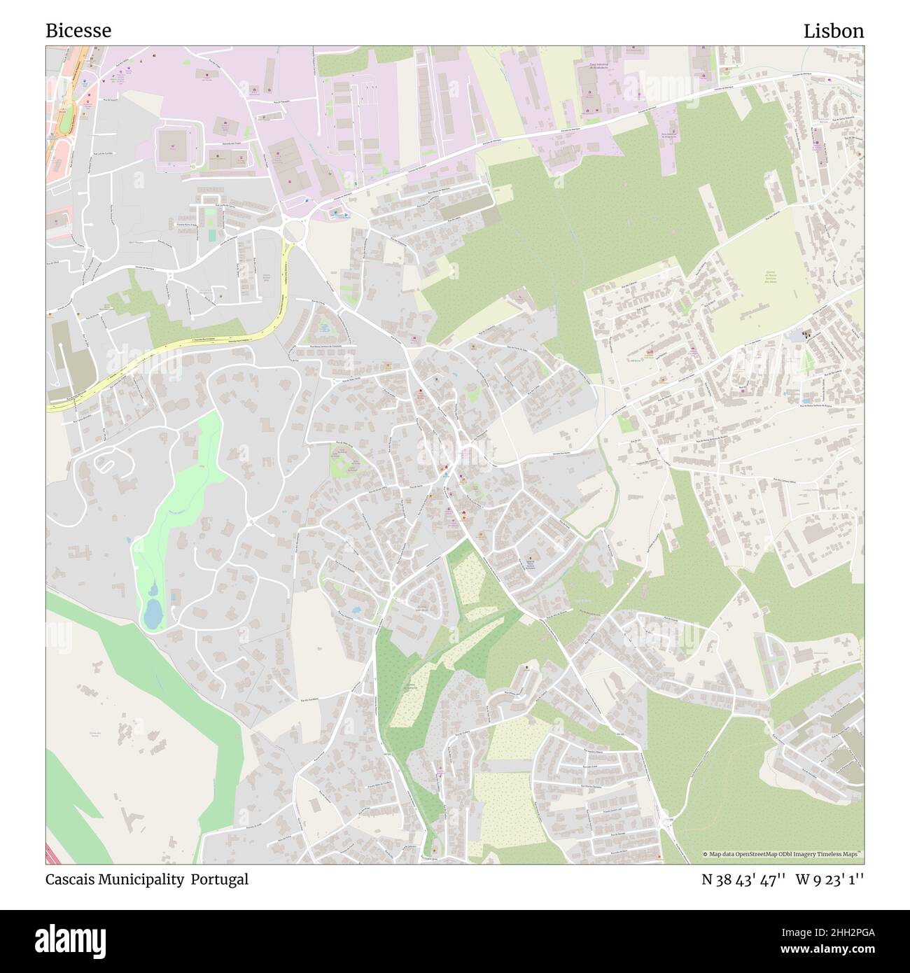 Bicesse, commune de Cascais, Portugal, Lisbonne, N 38 43' 47'', W 9 23' 1'', carte, carte intemporelle publiée en 2021.Les voyageurs, les explorateurs et les aventuriers comme Florence Nightingale, David Livingstone, Ernest Shackleton, Lewis et Clark et Sherlock Holmes se sont appuyés sur des cartes pour planifier leurs voyages dans les coins les plus reculés du monde. Timeless Maps dresse la carte de la plupart des sites du monde, montrant ainsi la réalisation de grands rêves Banque D'Images