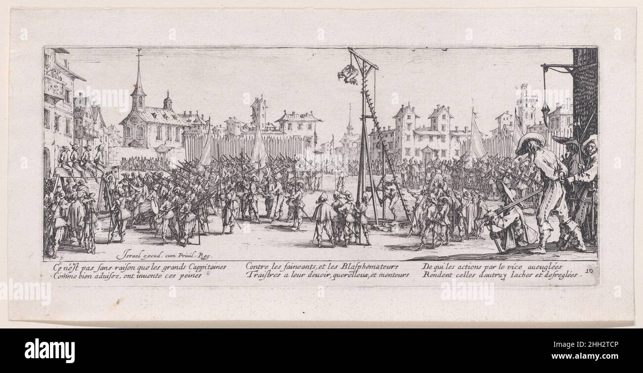 L'Estrapade (le Strappado), des Misères et les Mal-heures de la guerre (les misères et les malheurs de la guerre), planche 10 1633 Jacques Callot French.L'Estrapade (le Strappado), des Misères et des Mal-heures de la guerre (les misères et les malheurs de la guerre), planche 10.Les Misères et les mal-heures de la guerre.Jacques Callot (français, Nancy 1592–1635 Nancy).1633. Gravure; deuxième état de trois (Lieure).Israël Henriet (français, Nancy ca.1590–1661 Paris).Imprime Banque D'Images