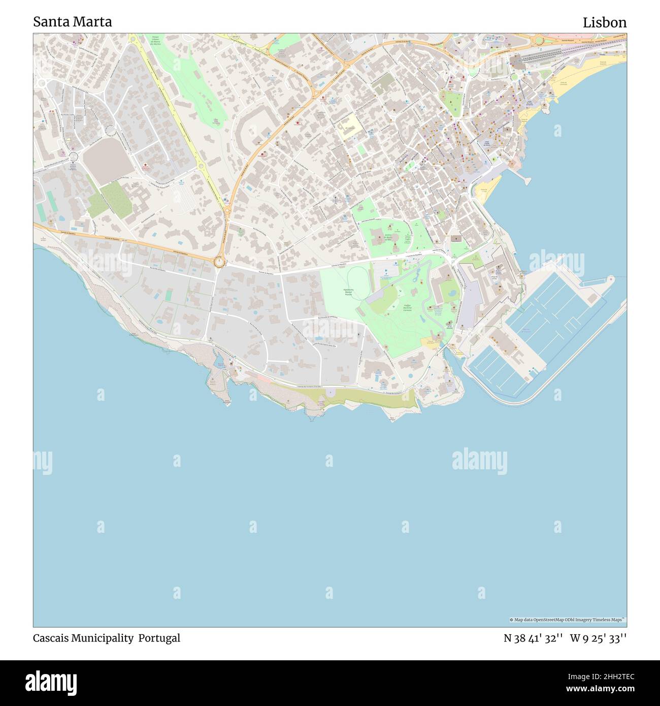 Santa Marta, commune de Cascais, Portugal, Lisbonne, N 38 41' 32'', W 9 25' 33'', carte, carte intemporelle publiée en 2021.Les voyageurs, les explorateurs et les aventuriers comme Florence Nightingale, David Livingstone, Ernest Shackleton, Lewis et Clark et Sherlock Holmes se sont appuyés sur des cartes pour planifier leurs voyages dans les coins les plus reculés du monde. Timeless Maps dresse la carte de la plupart des sites du monde, montrant ainsi la réalisation de grands rêves Banque D'Images