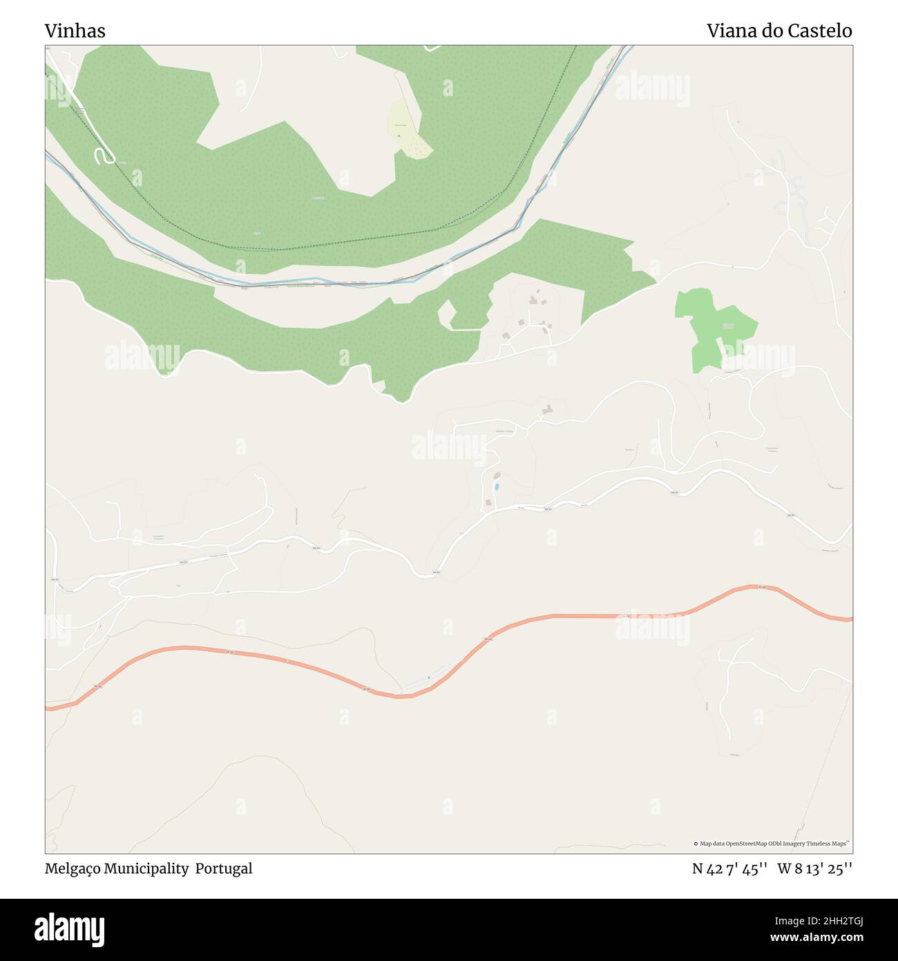 Vinhas, Municipalité de Melgaço, Portugal, Viana do Castelo, N 42 7' 45'', W 8 13' 25'', carte, carte intemporelle publiée en 2021.Les voyageurs, les explorateurs et les aventuriers comme Florence Nightingale, David Livingstone, Ernest Shackleton, Lewis et Clark et Sherlock Holmes se sont appuyés sur des cartes pour planifier leurs voyages dans les coins les plus reculés du monde. Timeless Maps dresse la carte de la plupart des sites du monde, montrant ainsi la réalisation de grands rêves Banque D'Images