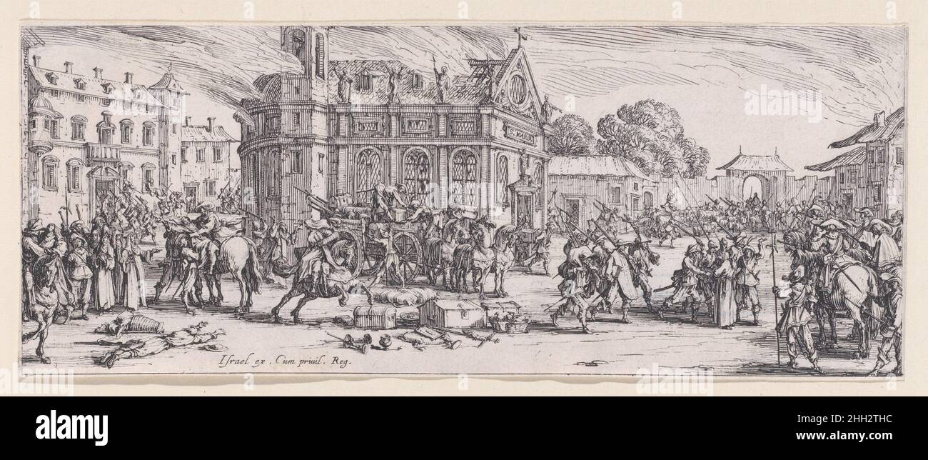 Dévastatation d'un Monastère (dévastation d'un monastère), des Misères et les mal-heures de la guerre (les misères et les malheurs de la guerre), planche 6 1633 Jacques Callot Français.Dévastatation d'un Monastère (dévastation d'un monastère), des Misères et les mal-heures de la guerre (les misères et les malheurs de la guerre), planche 6.Les Misères et les mal-heures de la guerre.Jacques Callot (français, Nancy 1592–1635 Nancy).1633. Gravure; premier ou deuxième état de trois (Lieure).Israël Henriet (français, Nancy ca.1590–1661 Paris).Imprime Banque D'Images