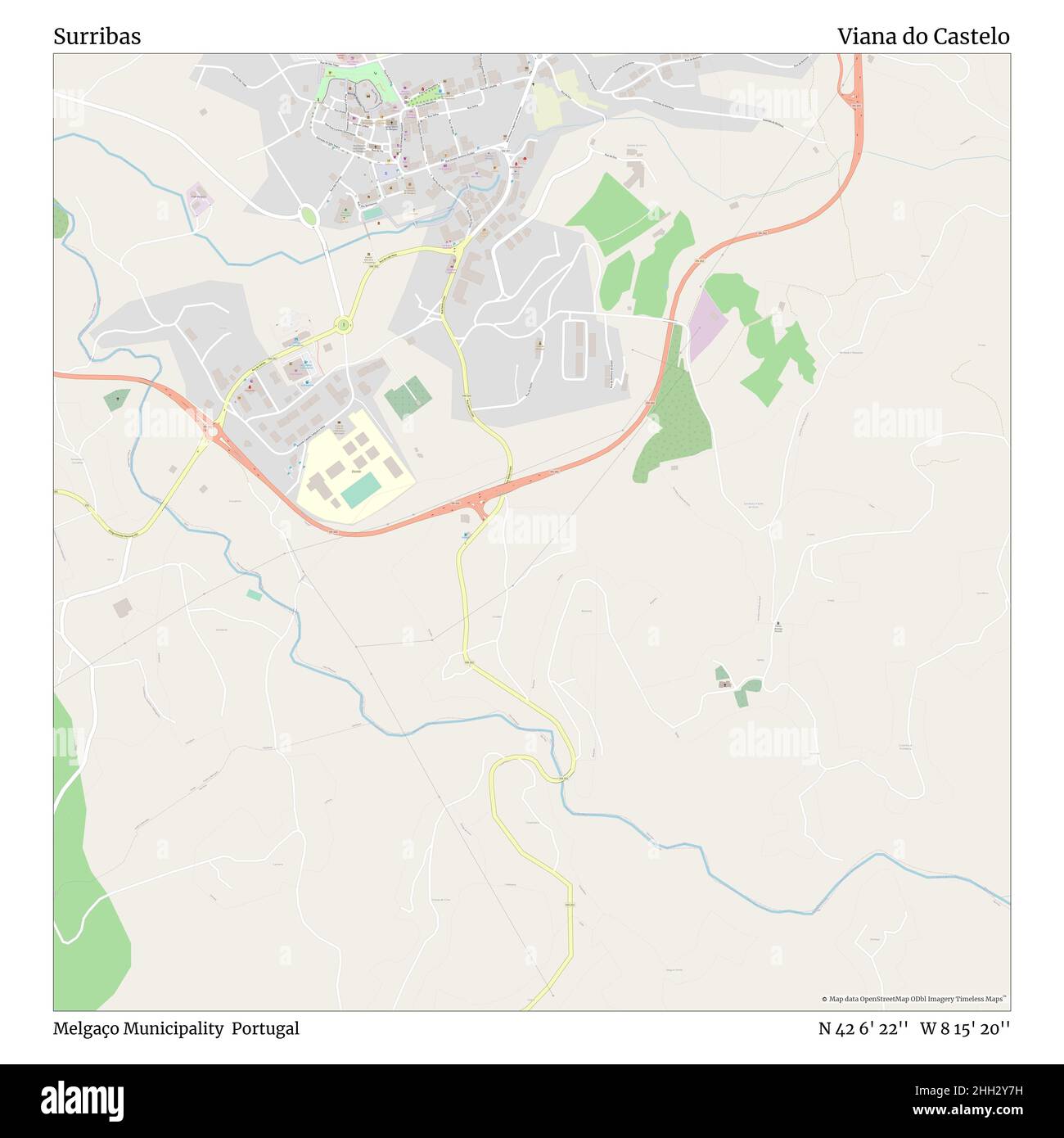 Surribas, Municipalité de Melgaço, Portugal, Viana do Castelo, N 42 6' 22'', W 8 15' 20'', carte, carte intemporelle publiée en 2021.Les voyageurs, les explorateurs et les aventuriers comme Florence Nightingale, David Livingstone, Ernest Shackleton, Lewis et Clark et Sherlock Holmes se sont appuyés sur des cartes pour planifier leurs voyages dans les coins les plus reculés du monde. Timeless Maps dresse la carte de la plupart des sites du monde, montrant ainsi la réalisation de grands rêves Banque D'Images