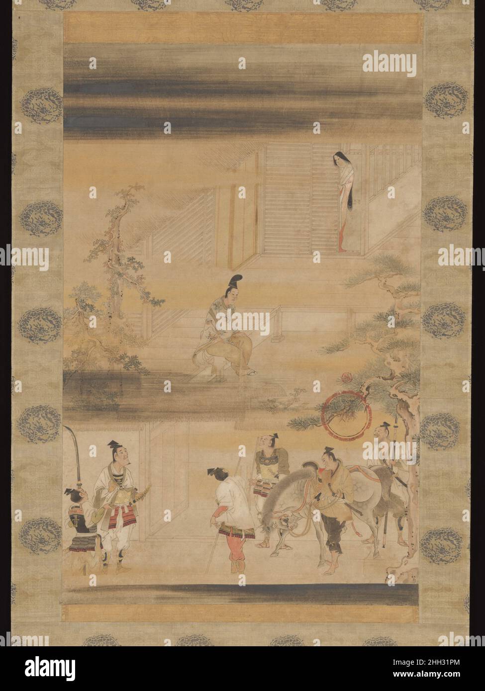 « l’adieu de Taira no Koremori », de la Tale of the Heike (Heike monogatari) ca.1640 Iwasa Matabei (Katsumochi) ce tableau représente une scène de la Tale du Heike, le grand conte médiéval de guerre, de vaillance et d'amour tragique qui commémore la guerre de Genpei de 1180–85, qui oppose les deux grandes familles courtieuses, le Taira (clan Heike) et le Minamoto (clan Genji).Matabei capture l'un des épisodes les plus pivots et les plus poignants de toute l'histoire, montrant l'un des derniers héritiers du pouvoir de la famille Taira, le lieutenant général (CH?j?)Koremori, en prenant ses adieux Banque D'Images