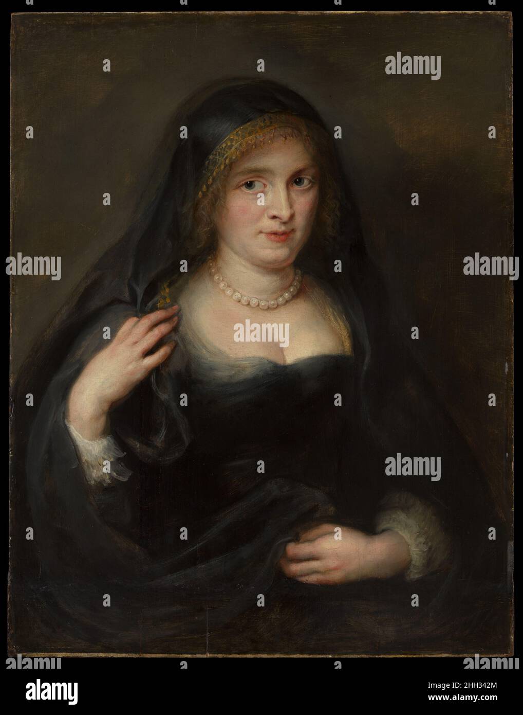 Portrait d'une femme, probablement Susanna Lunden (Susanna Fourment, 1599–1628) ca.1625–27 Peter Paul Rubens Flamand les portraits d’amis et de membres de la famille de Rubens sont quelques-unes de ses peintures les plus attrayantes pour un œil moderne.Cette ressemblance intime représente probablement une sœur d’Helena Fourment, la deuxième femme de Rubens et la plus jeune des sept filles du marchand de soie d’Anvers Daniel Fourment.Rubens a déplacé le voile porté par le sitter au cours de son travail sur la peinture, et ses contours antérieurs sont devenus visibles au fil du temps.Portrait d'une femme, probablement Susanna Lunden (Susanna Fourment, Banque D'Images