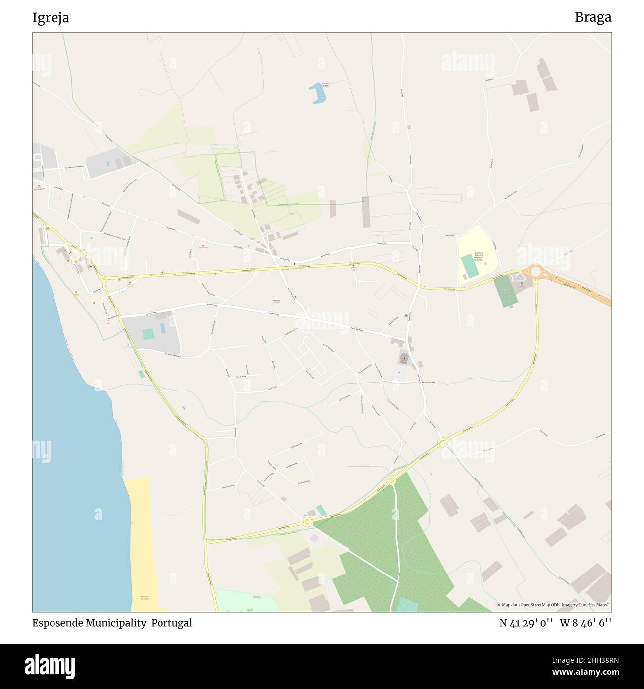 Igreja, commune d'Esposende, Portugal, Braga, N 41 29' 0'', W 8 46' 6'', carte, carte intemporelle publiée en 2021.Les voyageurs, les explorateurs et les aventuriers comme Florence Nightingale, David Livingstone, Ernest Shackleton, Lewis et Clark et Sherlock Holmes se sont appuyés sur des cartes pour planifier leurs voyages dans les coins les plus reculés du monde. Timeless Maps dresse la carte de la plupart des sites du monde, montrant ainsi la réalisation de grands rêves Banque D'Images