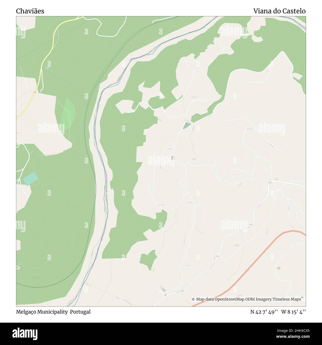 Chaviães, Municipalité de Melgaço, Portugal, Viana do Castelo, N 42 7' 49'', W 8 15' 4'', carte, carte intemporelle publiée en 2021.Les voyageurs, les explorateurs et les aventuriers comme Florence Nightingale, David Livingstone, Ernest Shackleton, Lewis et Clark et Sherlock Holmes se sont appuyés sur des cartes pour planifier leurs voyages dans les coins les plus reculés du monde. Timeless Maps dresse la carte de la plupart des sites du monde, montrant ainsi la réalisation de grands rêves Banque D'Images