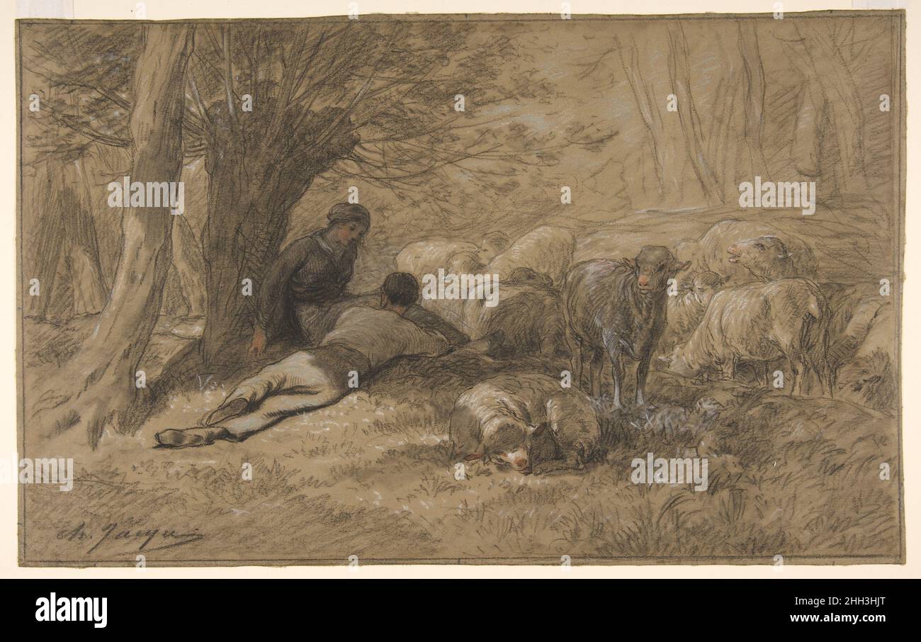 La chasse au mouton Charles Jacque, 19th ans.L'entretien de la mouton 376112 Banque D'Images