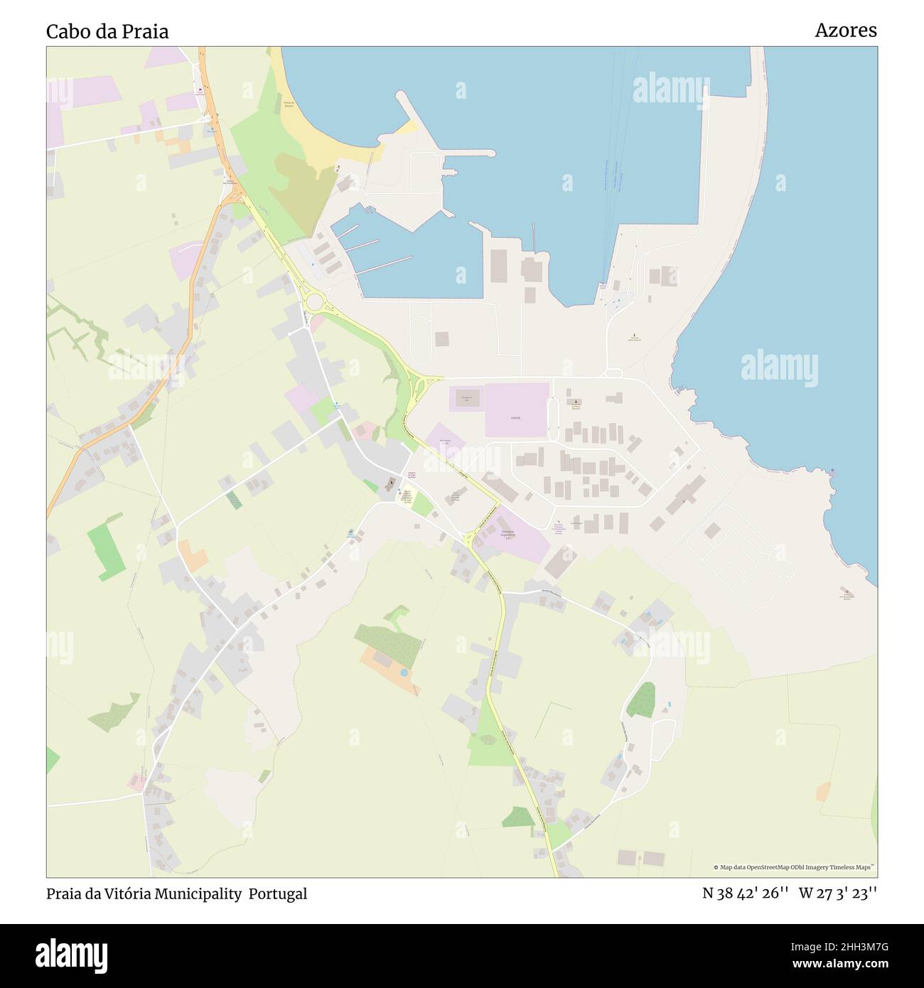 Cabo da Praia, municipalité de Praia da Vitória, Portugal, Açores, N 38 42' 26'', W 27 3' 23'', carte, carte intemporelle publiée en 2021.Les voyageurs, les explorateurs et les aventuriers comme Florence Nightingale, David Livingstone, Ernest Shackleton, Lewis et Clark et Sherlock Holmes se sont appuyés sur des cartes pour planifier leurs voyages dans les coins les plus reculés du monde. Timeless Maps dresse la carte de la plupart des sites du monde, montrant ainsi la réalisation de grands rêves Banque D'Images