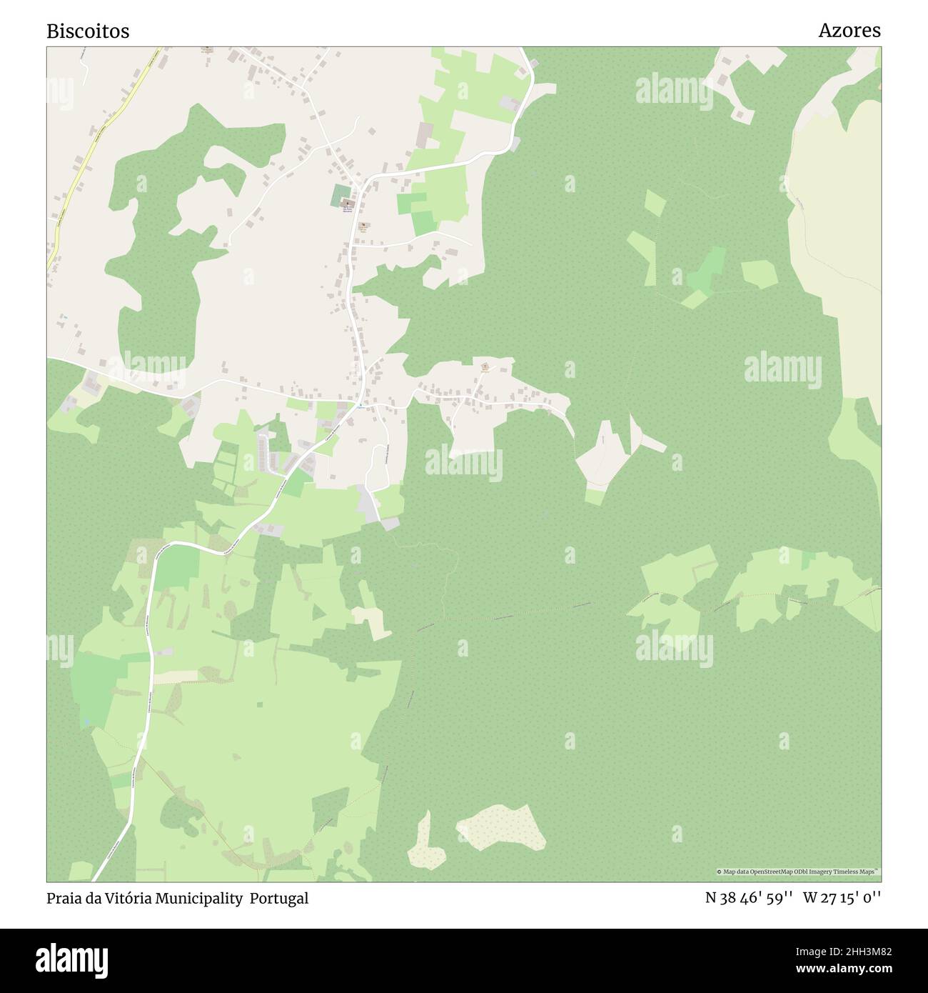 Biscoitos, municipalité de Praia da Vitória, Portugal, Açores, N 38 46' 59'', W 27 15' 0'', carte, carte intemporelle publiée en 2021.Les voyageurs, les explorateurs et les aventuriers comme Florence Nightingale, David Livingstone, Ernest Shackleton, Lewis et Clark et Sherlock Holmes se sont appuyés sur des cartes pour planifier leurs voyages dans les coins les plus reculés du monde. Timeless Maps dresse la carte de la plupart des sites du monde, montrant ainsi la réalisation de grands rêves Banque D'Images