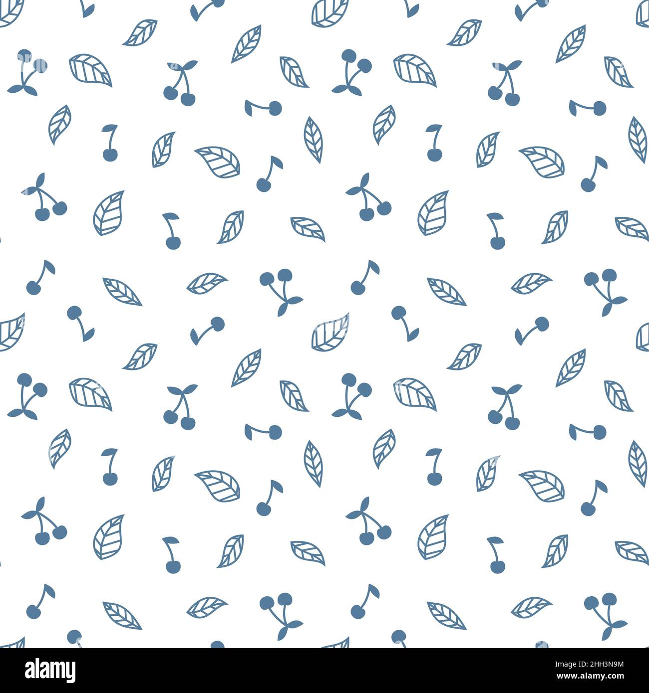 Cerises et feuilles blanc bleu sans couture motif.Imprimé vectoriel en cerisier pour tissu ou papier. Illustration de Vecteur