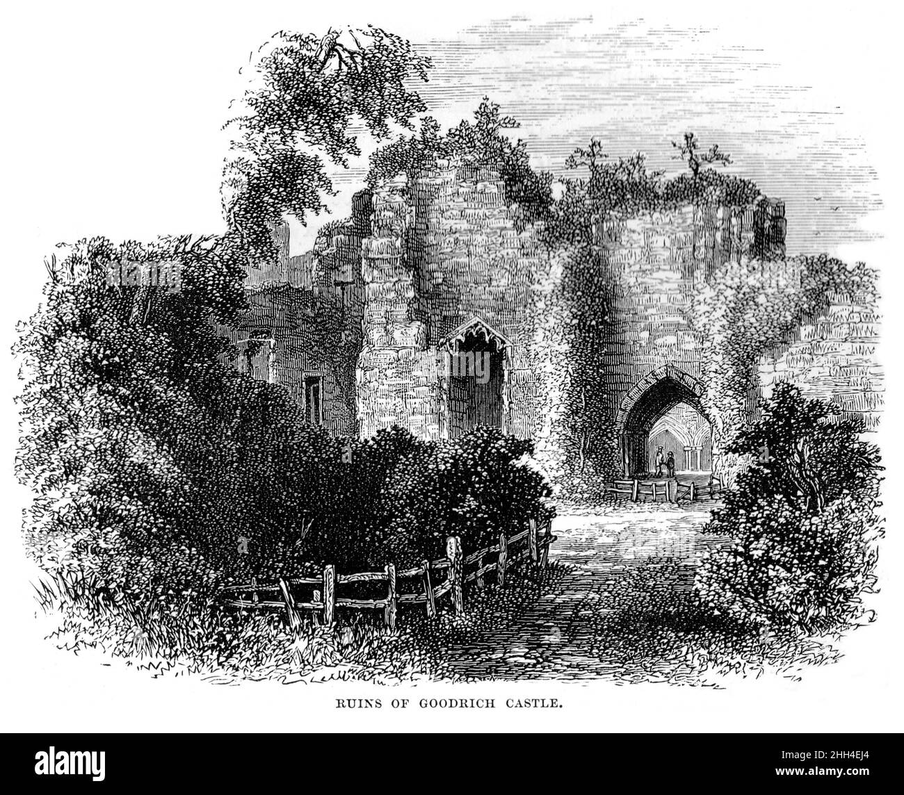 Illustration en noir et blanc; les ruines du château de Goodrich, Herefordshire au 19th siècle, vers 1880 Banque D'Images