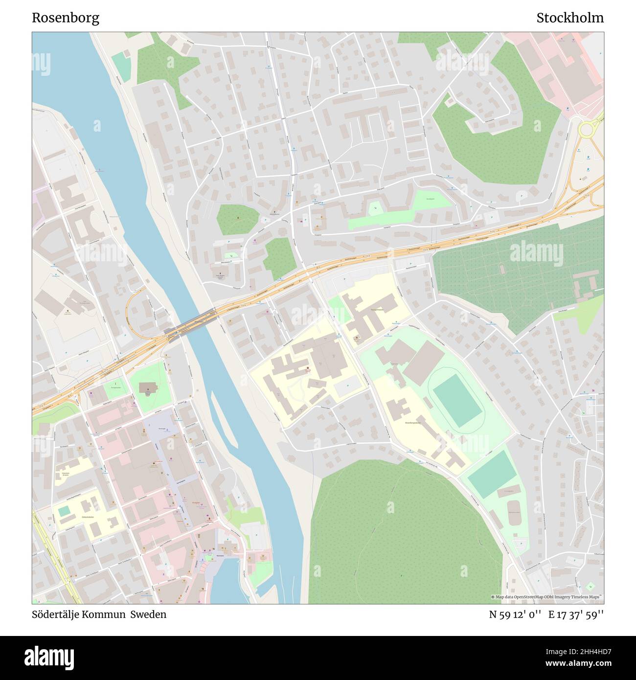 Rosenborg, Södertälje Kommun, Suède, Stockholm, N 59 12' 0'', E 17 37' 59'', carte, carte intemporelle publiée en 2021.Les voyageurs, les explorateurs et les aventuriers comme Florence Nightingale, David Livingstone, Ernest Shackleton, Lewis et Clark et Sherlock Holmes se sont appuyés sur des cartes pour planifier leurs voyages dans les coins les plus reculés du monde. Timeless Maps dresse la carte de la plupart des sites du monde, montrant ainsi la réalisation de grands rêves. Banque D'Images