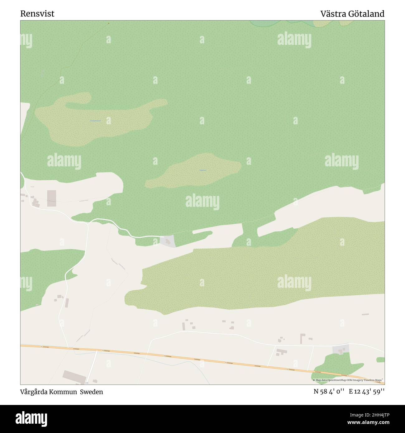 Rensst, Vårgårda Kommun, Suède, Västra Götaland, N 58 4' 0'', E 12 43' 59'', carte, carte intemporelle publiée en 2021.Les voyageurs, les explorateurs et les aventuriers comme Florence Nightingale, David Livingstone, Ernest Shackleton, Lewis et Clark et Sherlock Holmes se sont appuyés sur des cartes pour planifier leurs voyages dans les coins les plus reculés du monde. Timeless Maps dresse la carte de la plupart des sites du monde, montrant ainsi la réalisation de grands rêves. Banque D'Images