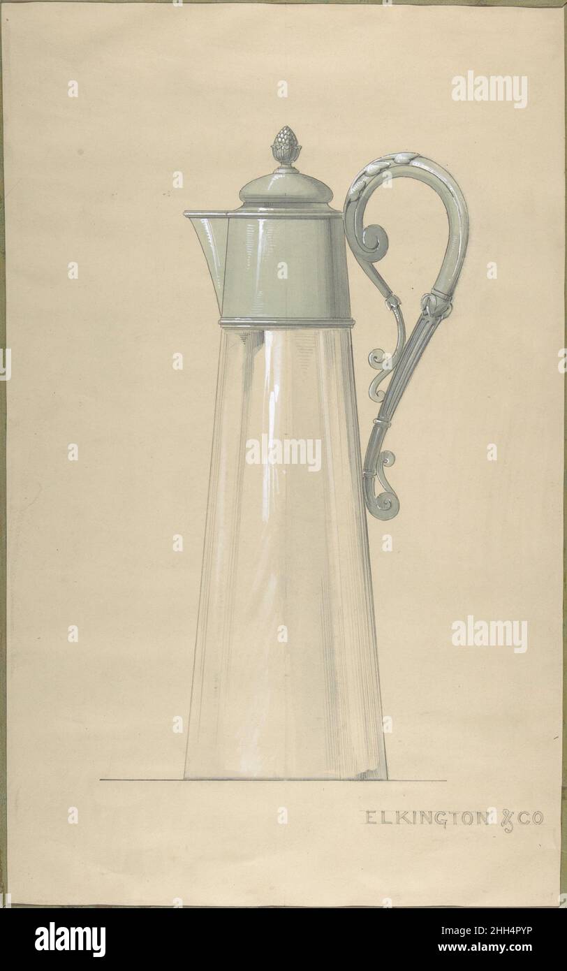 Design pour pichet à eau en verre et argent, avec une couverture 1820–65 George Richards Elkington British.Design pour pichet à eau en verre et argent, avec couvercle 363580 Banque D'Images