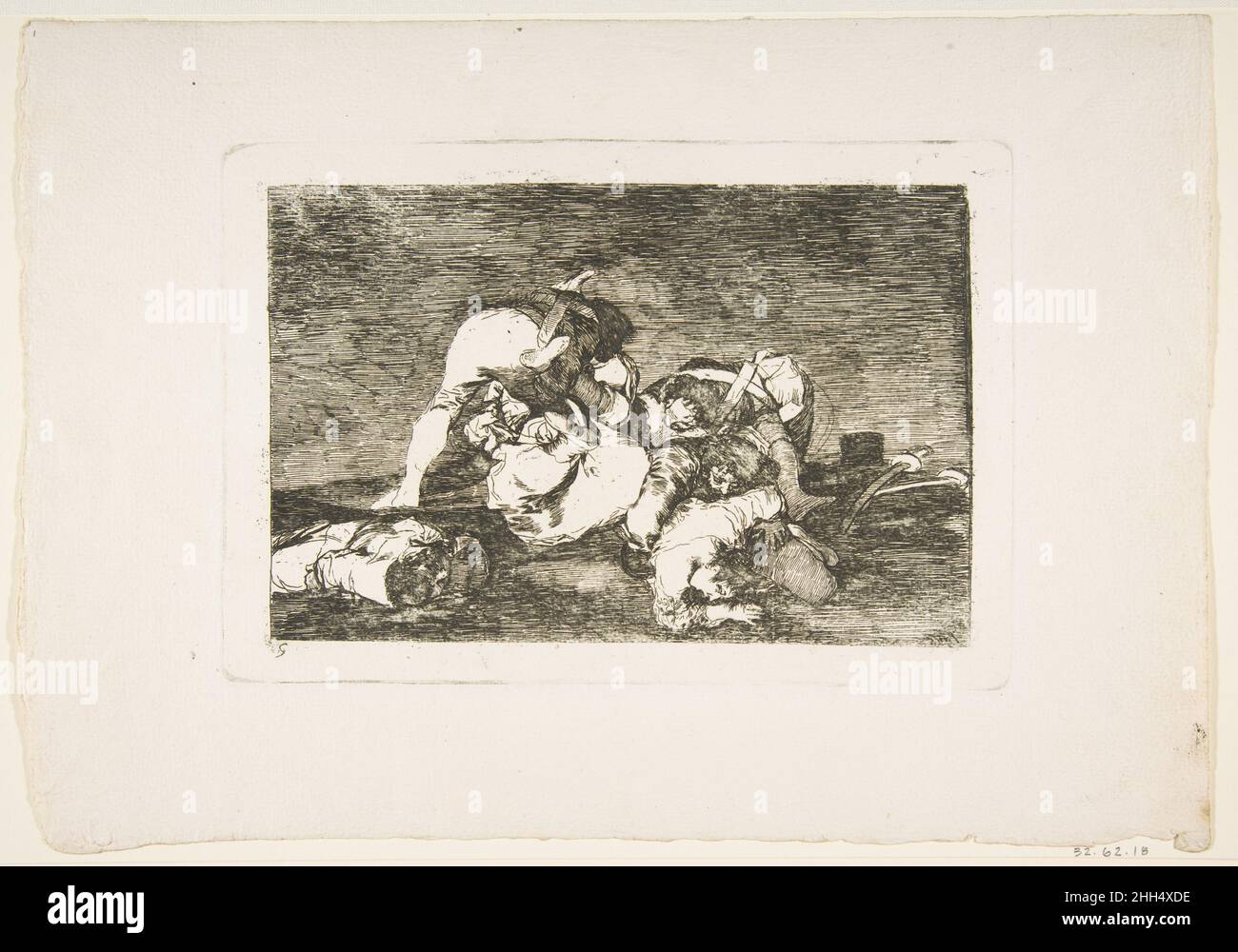 Planche 10 de 'les désastres de la guerre' (Los Desastres de la Guerra): 'Ni ne le font.'(Tampoco.)1810 Goya (Francisco de Goya y Lucientes) Espagnol.Planche 10 de 'les désastres de la guerre' (Los Desastres de la Guerra): 'Ni ne le font.'(Tampoco.).Goya (Francisco de Goya y Lucientes) (espagnol, Fuendetodos 1746–1828 Bordeaux).1810. Gravure, burin (impression de preuve avant ajout de légende).Imprime Banque D'Images