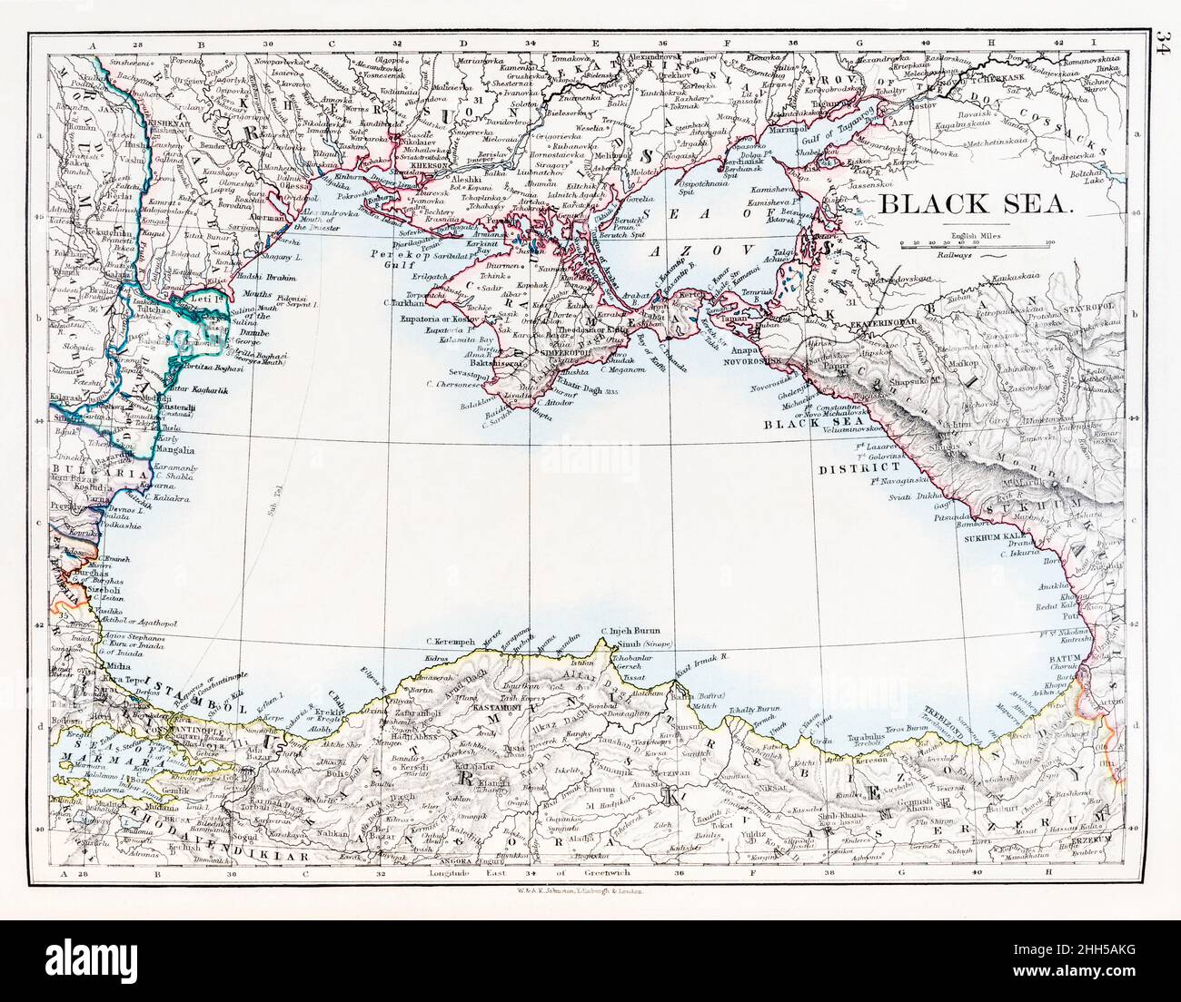 1897 carte historique de l'Atlas de la mer Noire de la vieille Russie, URSS pré-soviétique.Pour l'histoire russe, les événements actuels en Ukraine et la Crimée russe, la Russie européenne. Banque D'Images