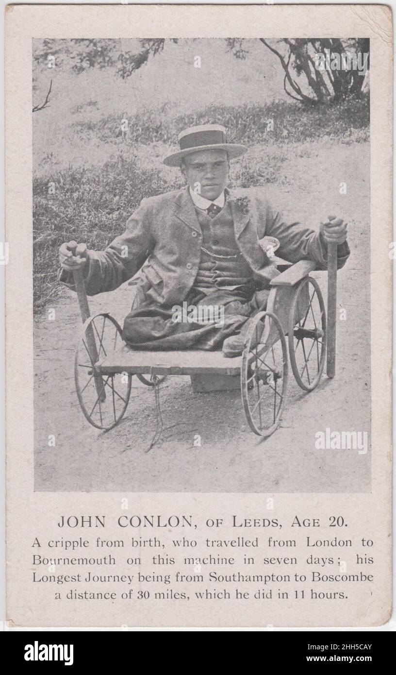 John Conlon de Leeds, 20 ans, c.1913.« un handicapé de naissance, qui a voyagé de Londres à Bournemouth sur cette machine en sept jours ; son plus long voyage étant de Southampton à Boscombe sur une distance de 30 miles, ce qu'il a fait en 11 heures » Banque D'Images