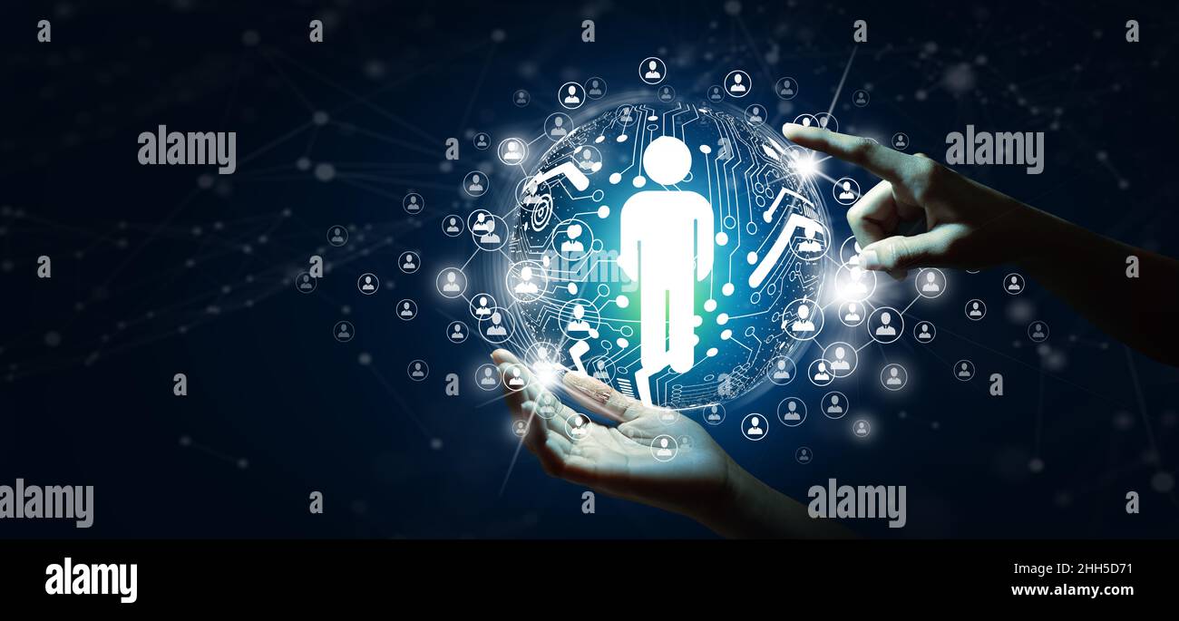 Gestion des ressources humaines.Le gestionnaire des RH dirige les candidats.Personnes connectées, connexion réseau, communauté réseau, ressource communautaire. Banque D'Images