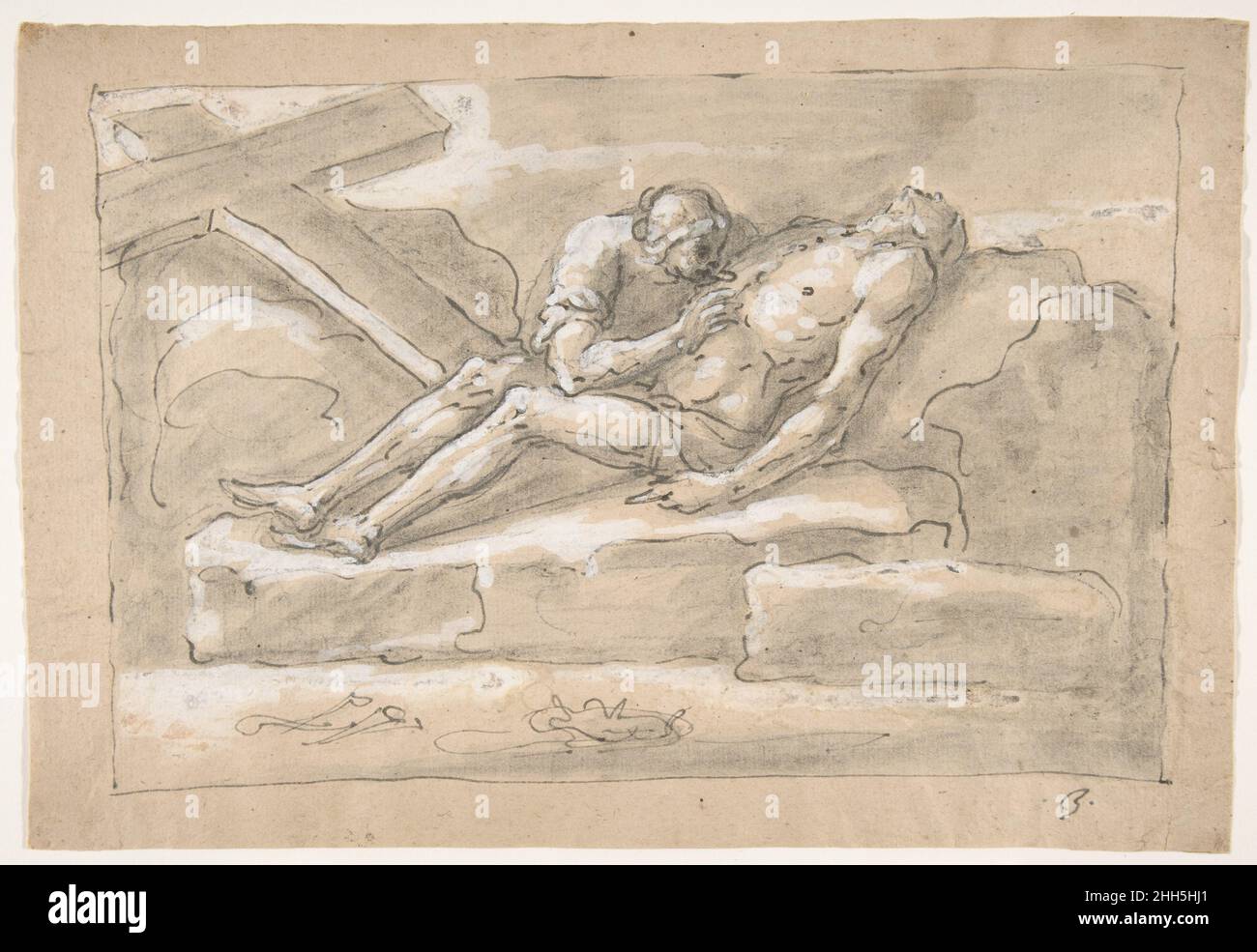 Le Christ mort a pleuré par le Magdalene qui vénère son livre de côté.1787–1863 Fortunato Duranti Italien.Le Christ mort a pleuré par la Madeleine qui vénère son livre de côté.Fortunato Duranti (italien, 1787–1863).1787–1863.Stylo et encre marron, pinceau et nettoyant gris-brun, surligné de gouache blanc sur papier crème.Mises en plan Banque D'Images