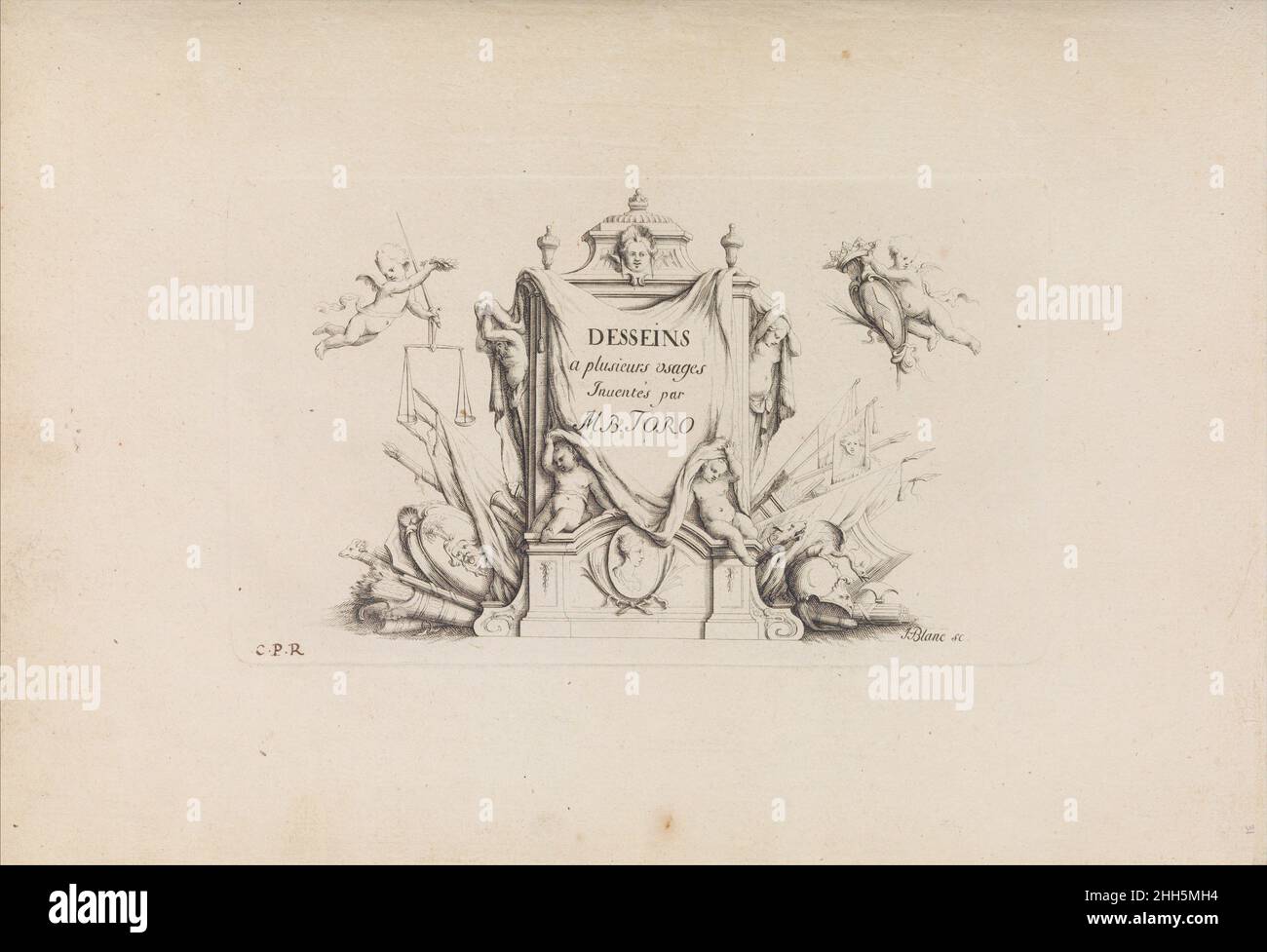 Desseins a plusieurs utilisations inventés par M. B. Toro (page de titre) 1718 ou après Jean Bernard Toro French.Desseins a plusieurs utilisations inventés par M. B. Toro (page de titre).1718 ou après.Gravure Banque D'Images