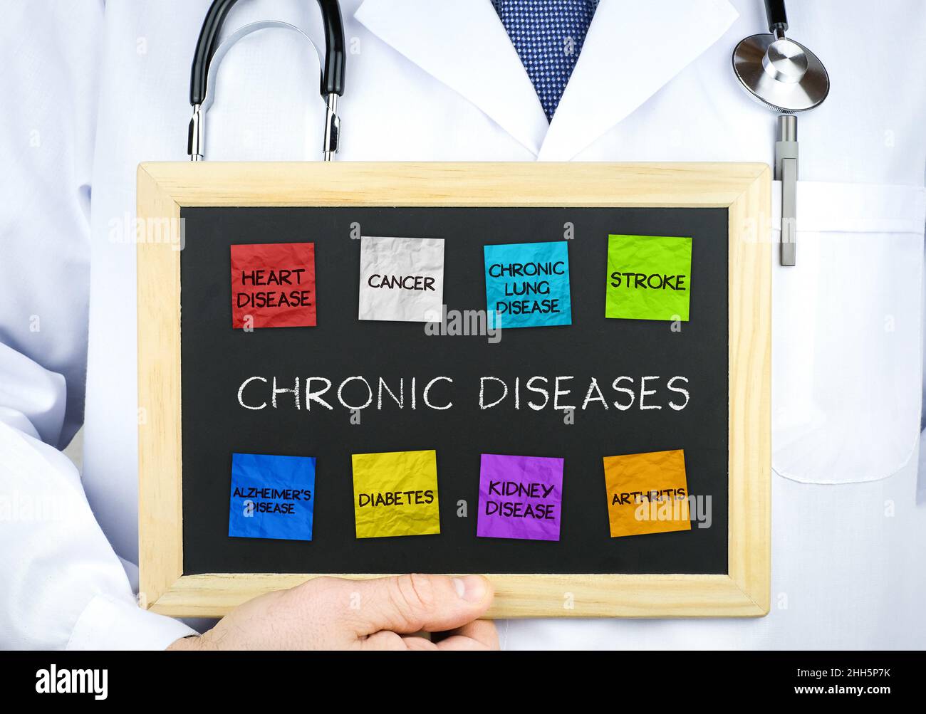 Maladies chroniques - Docteur avec le concept de tableau noir Banque D'Images