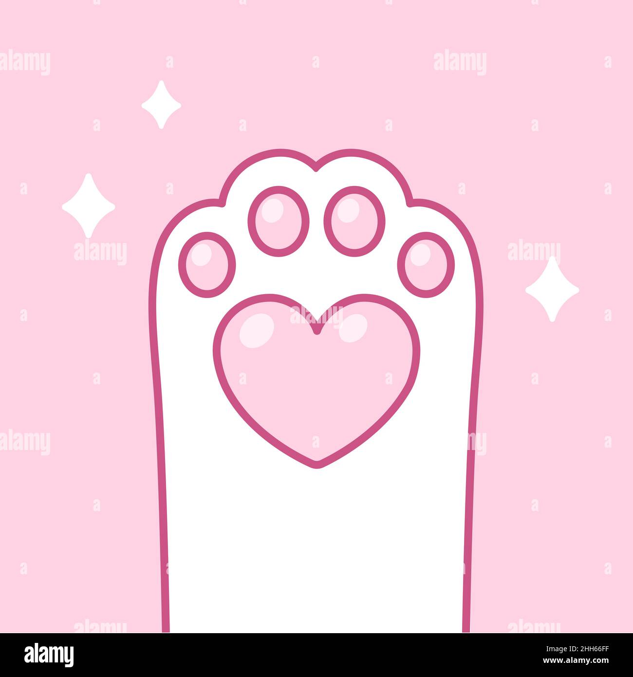 Adorable paw de chat en forme de coeur de dessin animé sur fond rose.Kawaii pied de chaton blanc coolé avec des sparkles.Illustration vectorielle isolée. Illustration de Vecteur