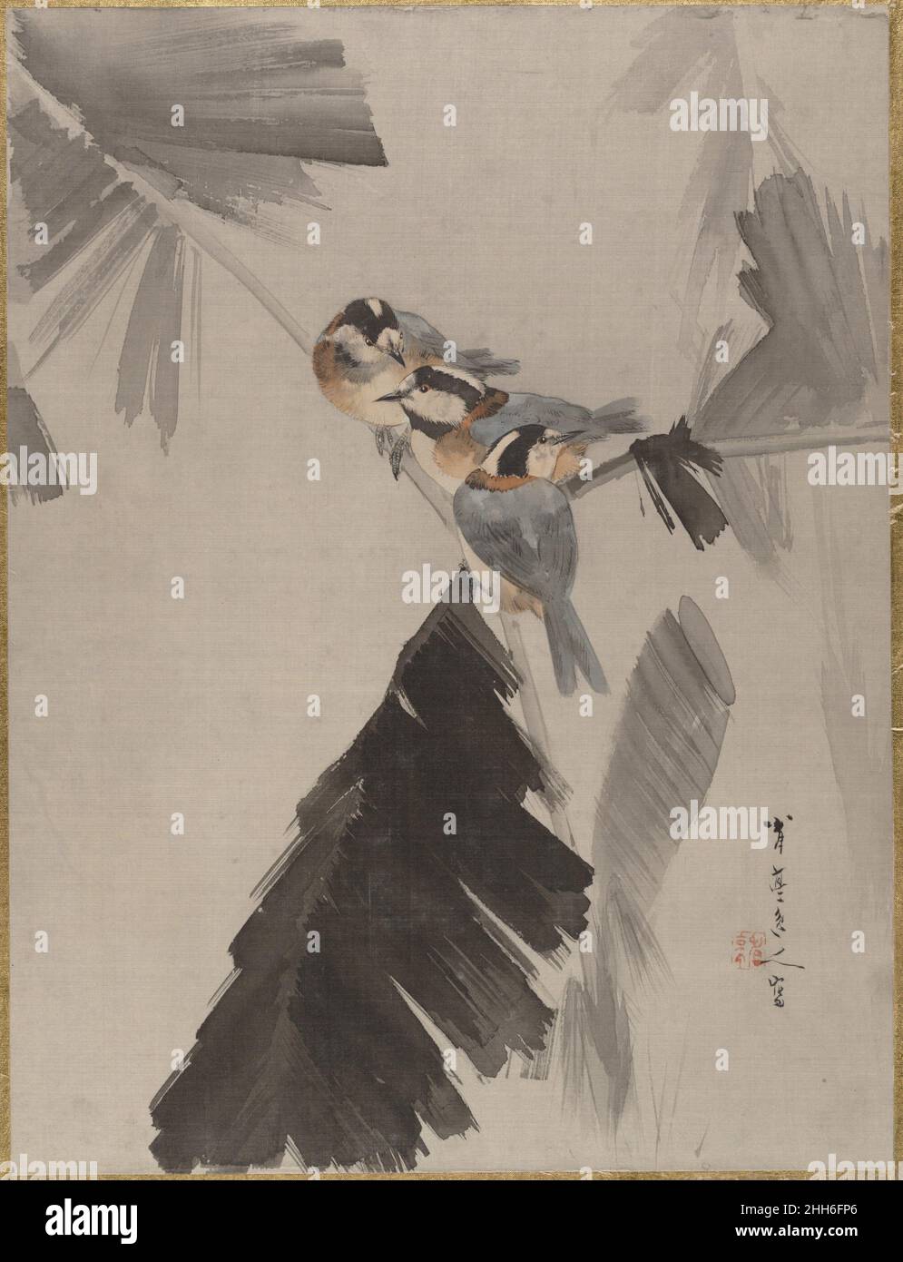 Trois oiseaux sur la branche ca.1887 Watanabe Seitei Japonais.Trois oiseaux sur la branche 54684 Banque D'Images