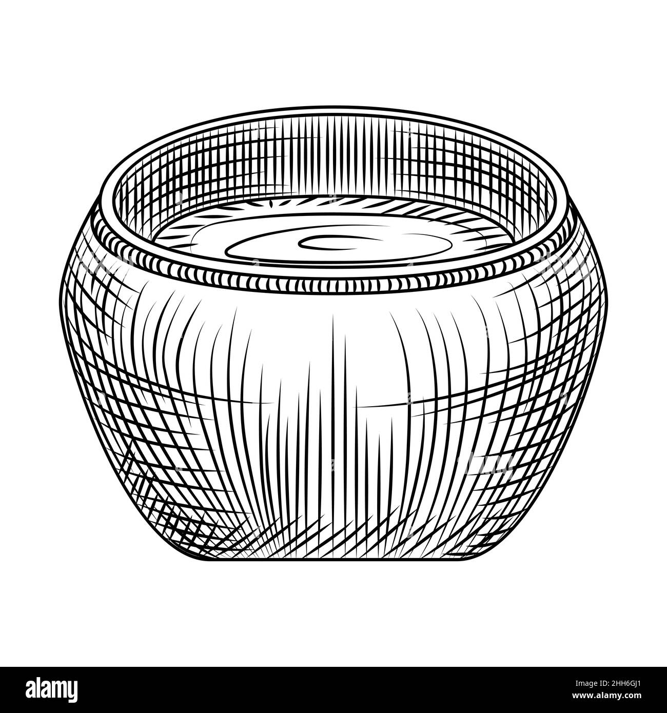 Pot élément coréen alcool traditionnel boire du vin de riz isolé sur fond blanc.Style gravé vintage.Illustration vectorielle. Illustration de Vecteur