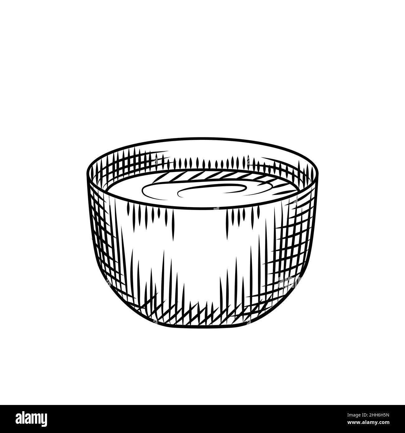 Tasse élément coréen alcool traditionnel boire du vin de riz isolé sur fond blanc.Style gravé vintage.Illustration vectorielle. Illustration de Vecteur