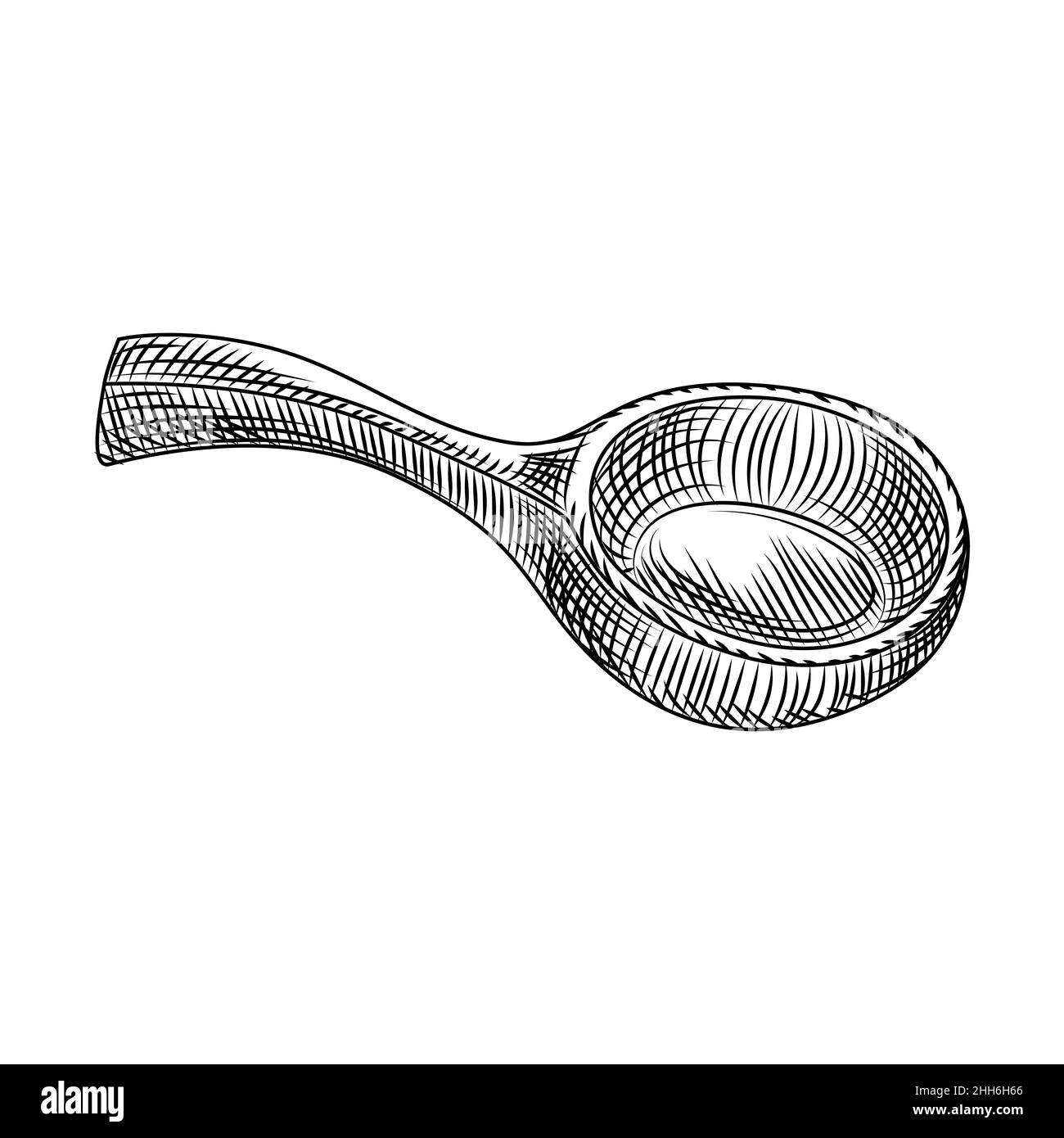 Cuillère élément coréen alcool traditionnel boire du vin de riz isolé sur fond blanc.Style gravé vintage.Illustration vectorielle. Illustration de Vecteur