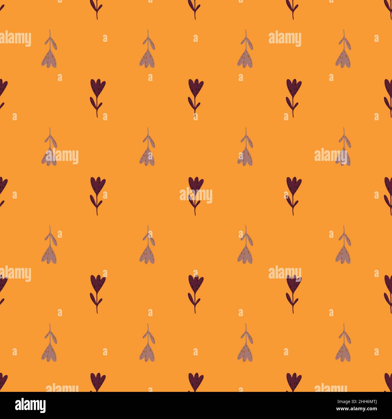 Formes de tulipe contrastées motif stylisé sans couture.Décoration fleur simple sur fond orange.Illustration vectorielle pour les imprimés textiles de saison, le tissu, Illustration de Vecteur